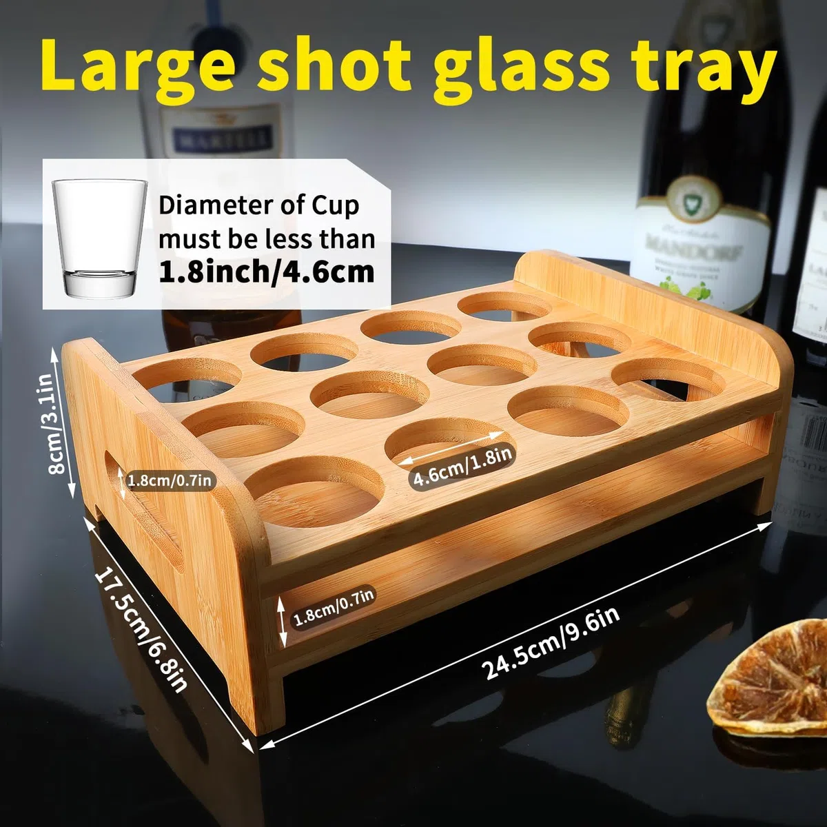 Juego de vasos de chupito, soporte para bandeja de 12 agujeros, organizador para tequila, whisky, brandy, vodka, ron, fiesta, club, bar, hogar, degustación de licores, regalo