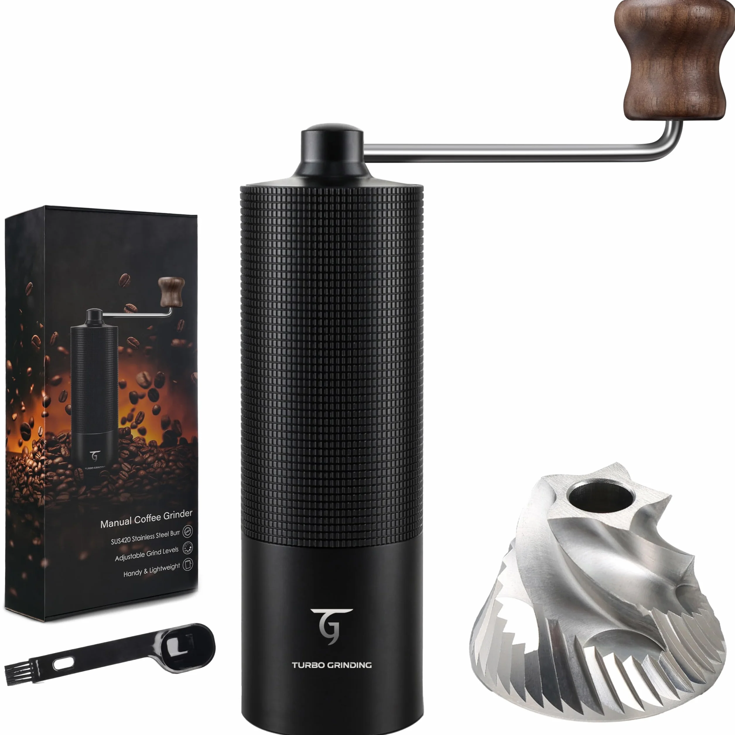 SUNYA Molinillo de Café Manual con Cónica de Acero Inoxidable incluye un Recetario de Café Molino de Cafe Portátil con Molido Preciso Ajustable, Negro (MCG-02 Negro)
