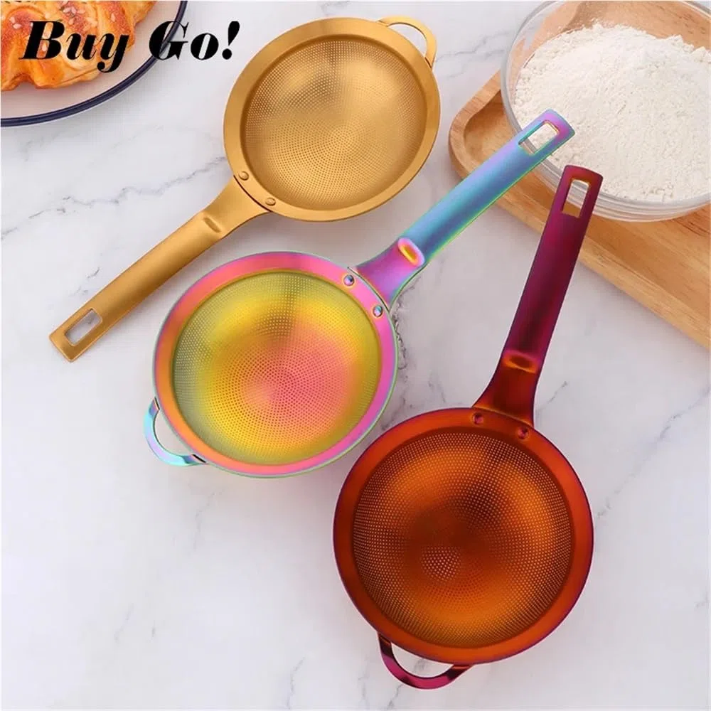 Tamiz de Malla Fina for harina de repostería y azúcar Glas. Tamiz de Cocina de Acero Inoxidable con Mango ergonómico for Pasteles, Bollos y Pasta.(Gold-2pcs)