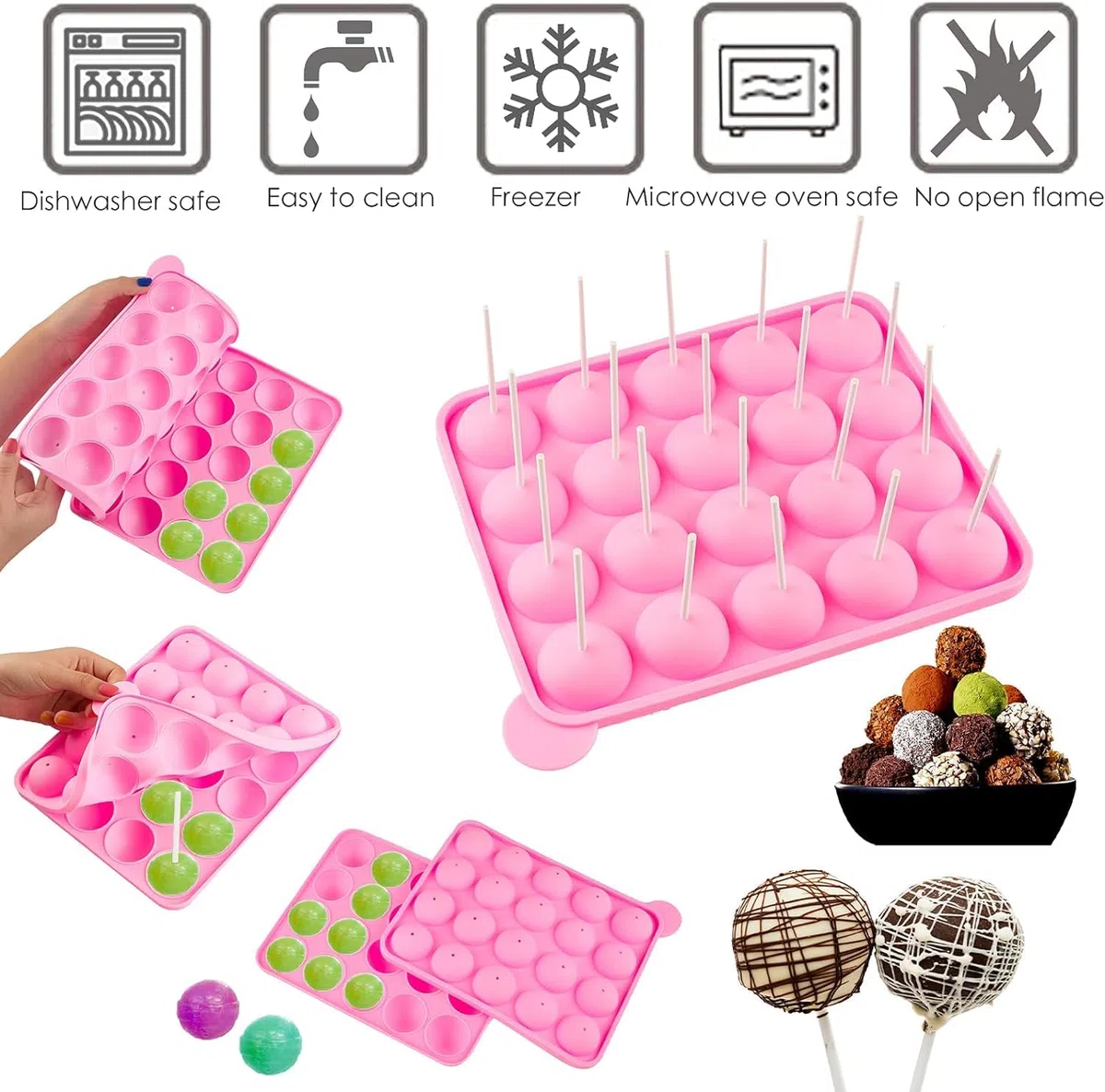 Juego de 262 moldes para tartas con 20 cavidades de silicona, palitos para cake pop, envoltorios para cake pop, sliver Twist Ties