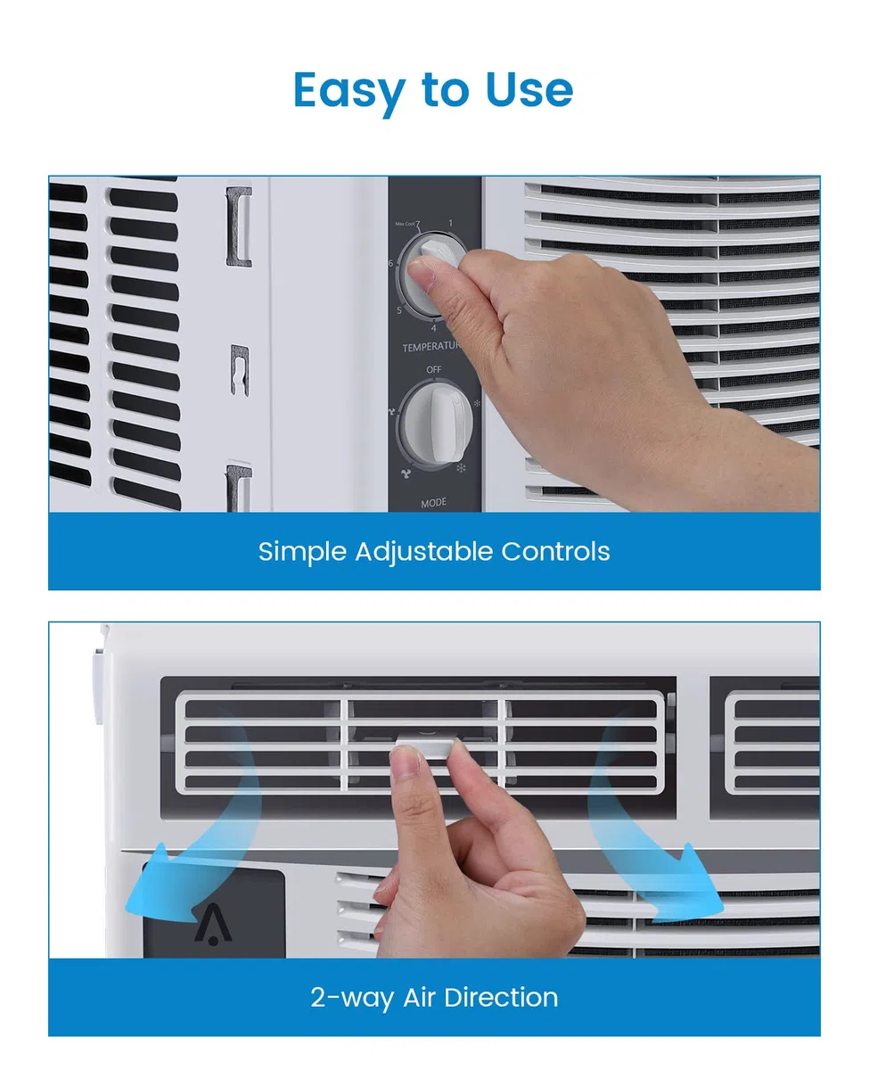 Smart 6000 BTU WiFi ventana aire acondicionado ventana AC unidad con control remoto y función de temporizador de control de aplicación y kit de fácil instalación para habitaciones de hasta 350
