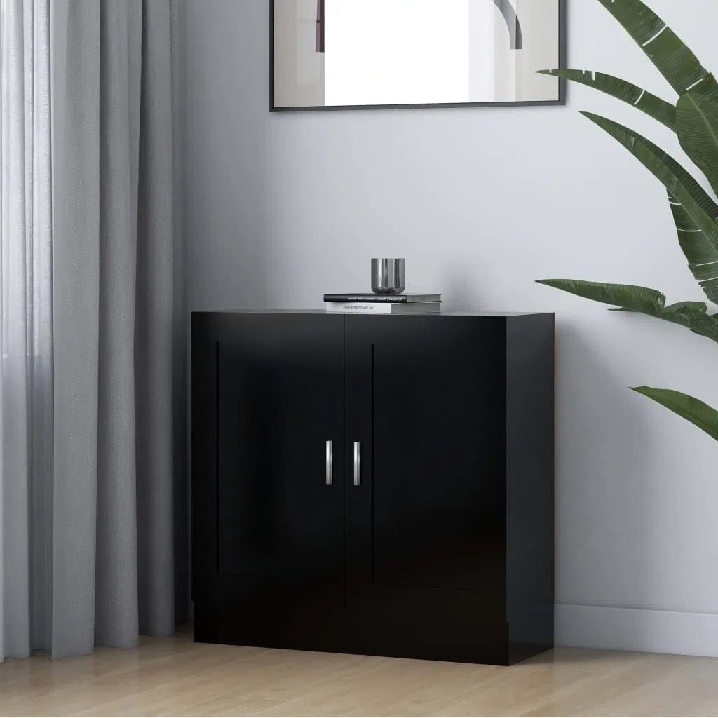 Estantería negra de 82,5 x 30,5 x 80 cm, pequeña estantería de madera MDF con 2 puertas, diseño elegante, resistente y duradero, ahorra espacio, para salón, dormitorio, pasillo