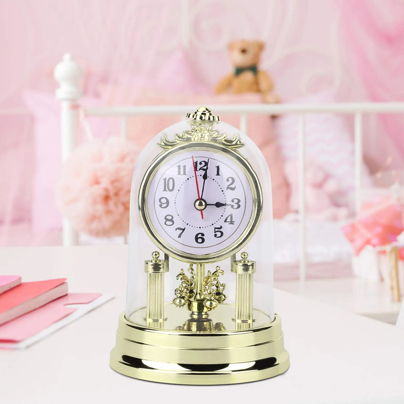 Reloj De Mesa, Estilo Retro Europeo, Reloj De Sala De Estar, Reloj De Mesa Silencioso Antiguo, Decoración del Hogar(Dorado)