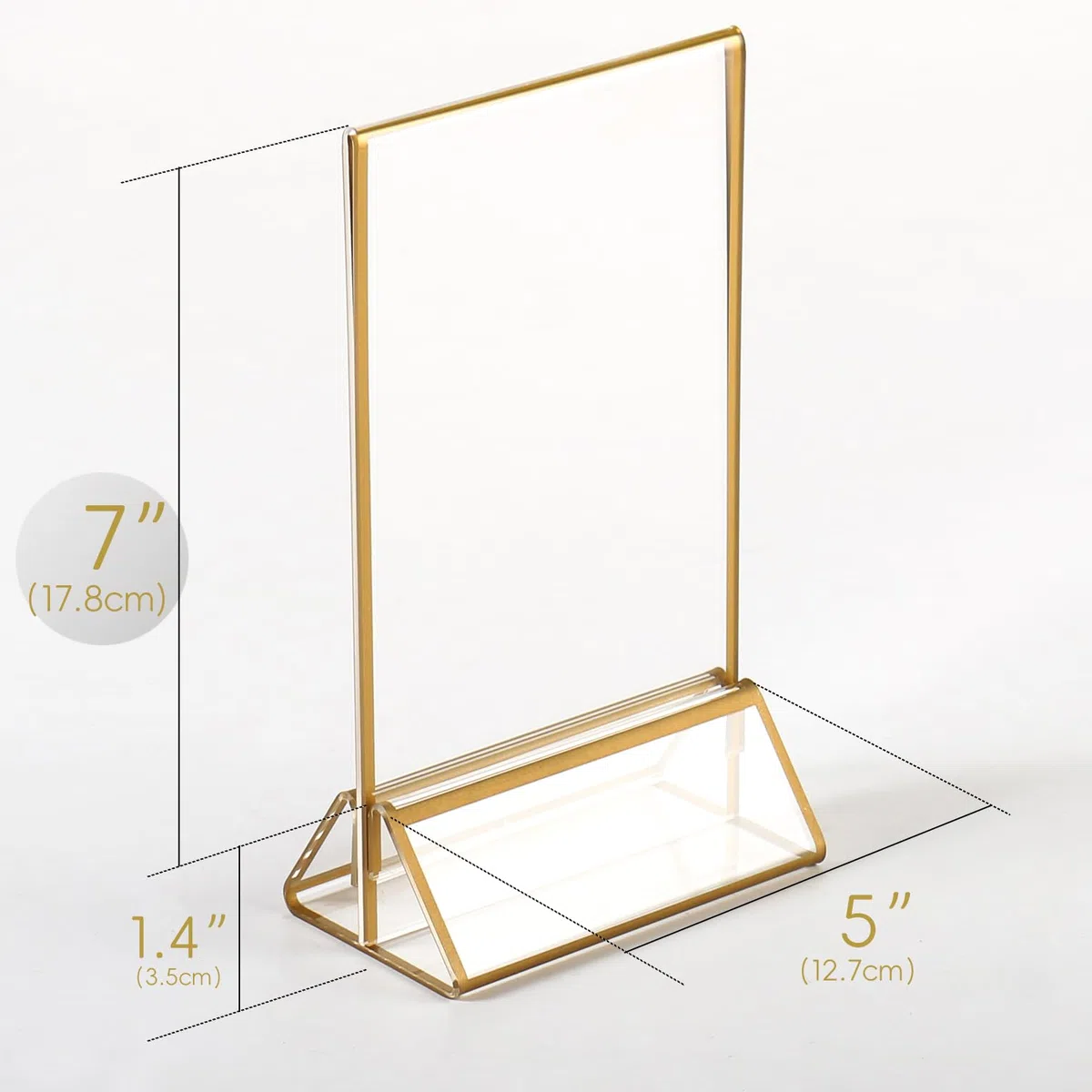 Soporte acrílico dorado para letreros, marcos de fotos de números de mesa de boda de 5 x 7, soportes de menú de doble cara para restaurantes, hogar, marcos de fotos, tienda