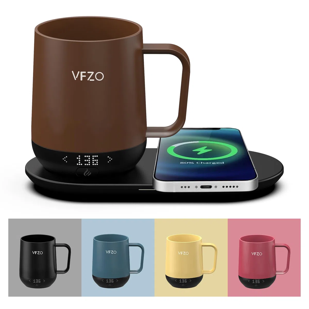 Taza inteligente con control de temperatura, taza de café autocalentable, pantalla LED, duración de la batería de 180 minutos, caliente hasta 140 °F, base de cargador inalámbrico rápido, diseño