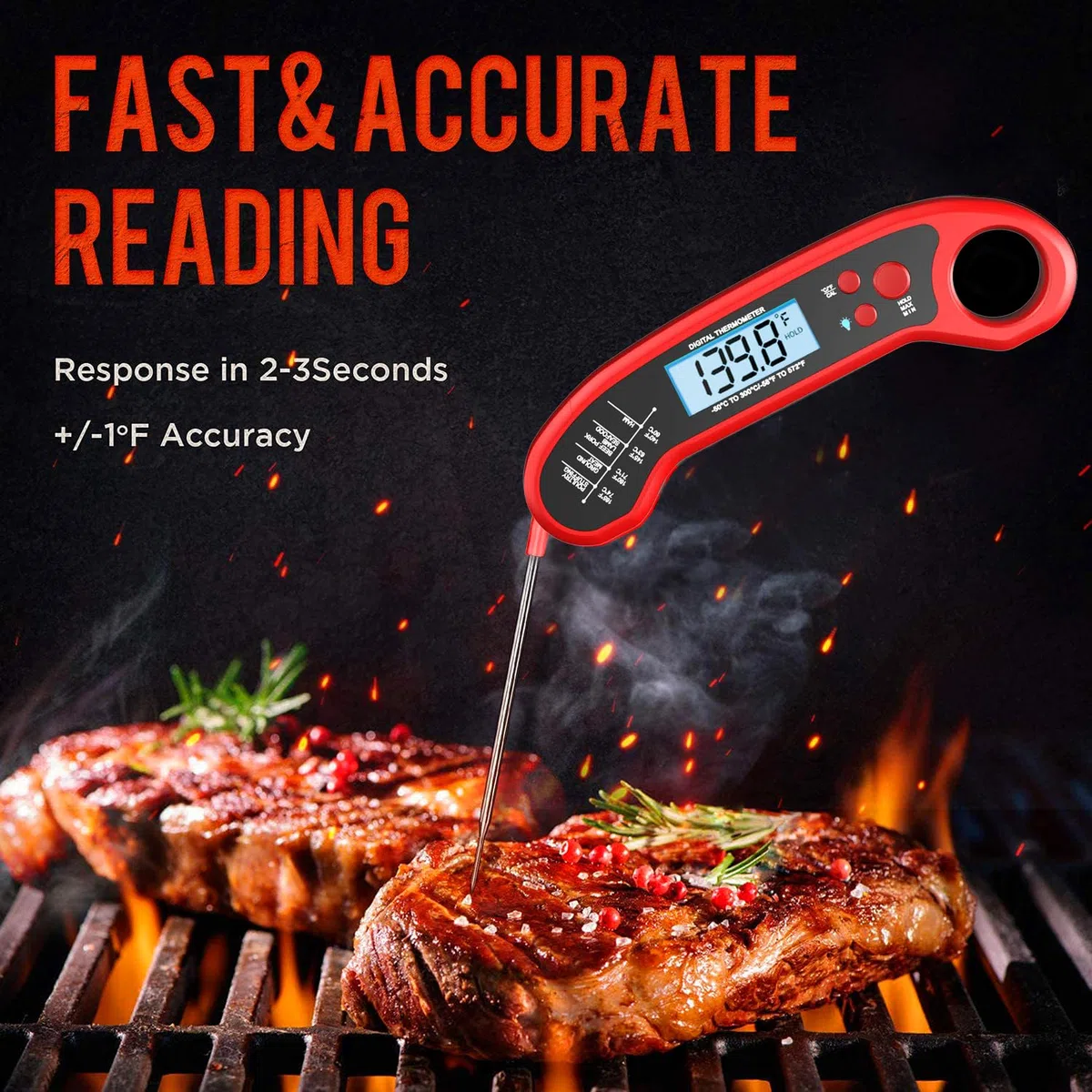 Termómetro digital de carne de lectura instantánea para parrilla y cocinar, termómetro de alimentos impermeable para cocina y exterior, barbacoa, pavo, dulces, líquidos, carne de res
