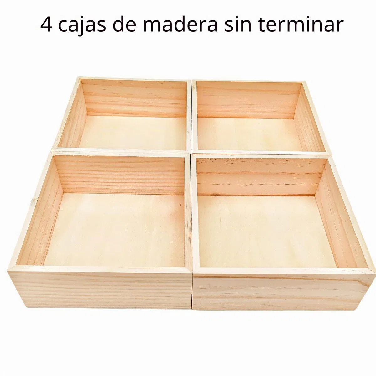 Anktily Paquete de 4 Cajas Organizadoras de Almacenamiento de Artesanía de Madera Sin Terminar, Caja de Madera Cuadrada Pequeña de 15x15x6cm, Caja Contenedor de Madera Natural Rústica para Decoración