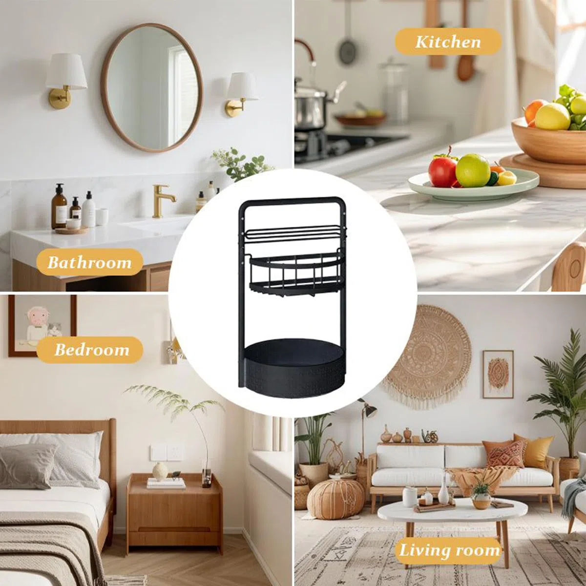 Generico Estante organizador giratorio para especias, organizador de mostrador de dos niveles con portarrollos – Giratorio para condimentos – para despensa armario cocina cocina cocina casa tarro