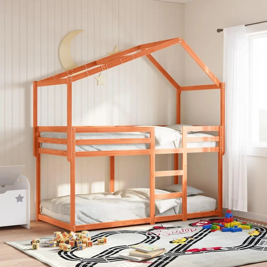 Techo para cuna de madera de pino maciza, color marrón cera, 203 x 80,5 x 142 cm, casa de juegos con lado abierto para habitación infantil, accesorio para marco de cama, construcción