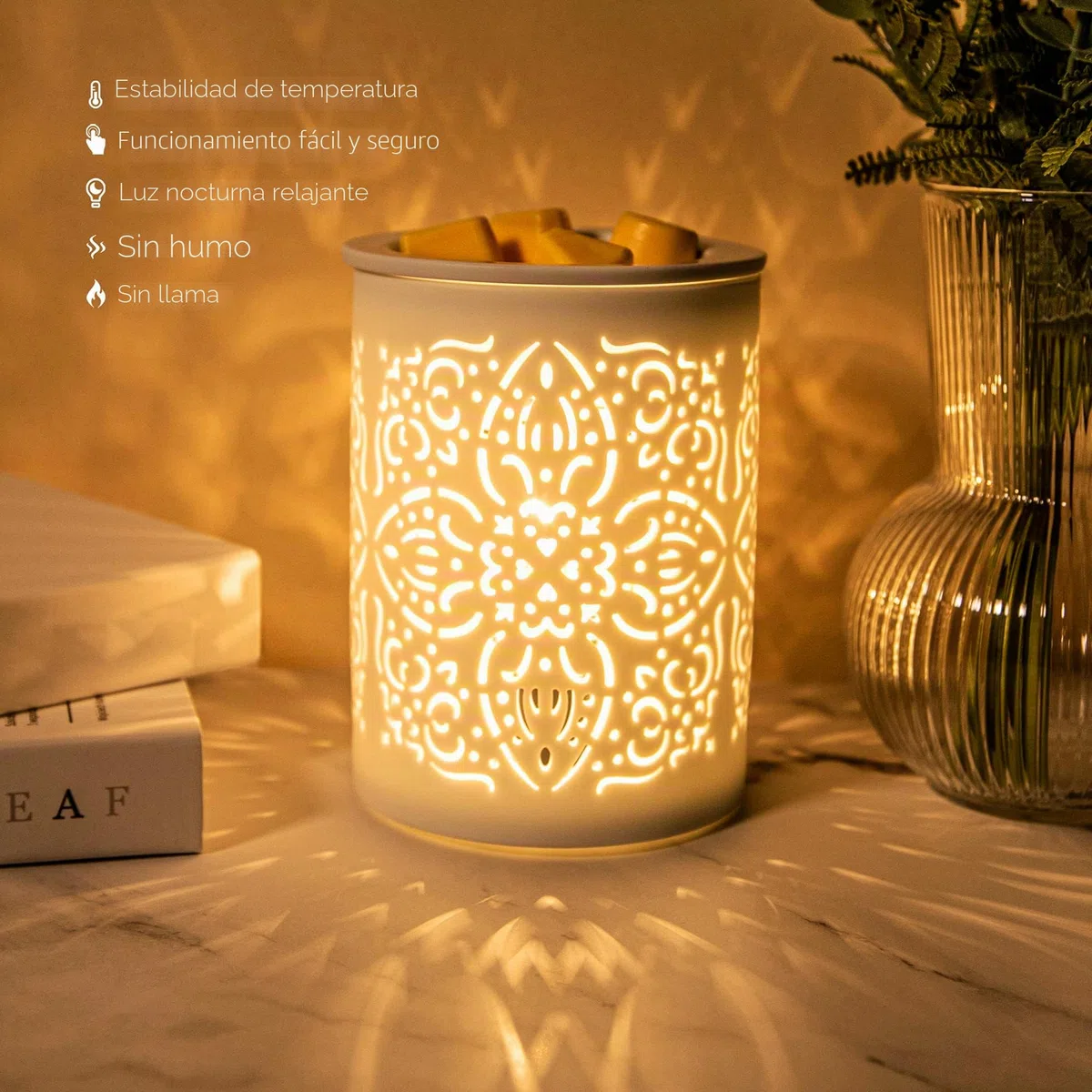Earnest Living Quemadores de cera de fusión Quemador de aceite de cera eléctrica para aceites esenciales, cera derretida, quemador de aceite, cerámica blanca para regalo de aromaterapia