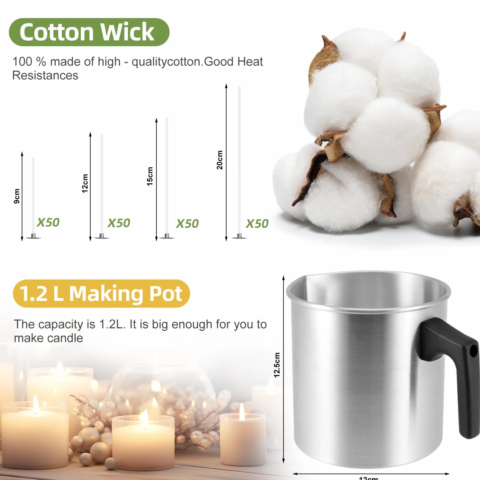 SAMISO Kit de Fabricación de Velas Perfumadas,Kit de Fabricación para Velas,1 Olla para Derretir Cera para Velas,Kit Completo de Fabricación de Velas para Adultos y Principiantes
