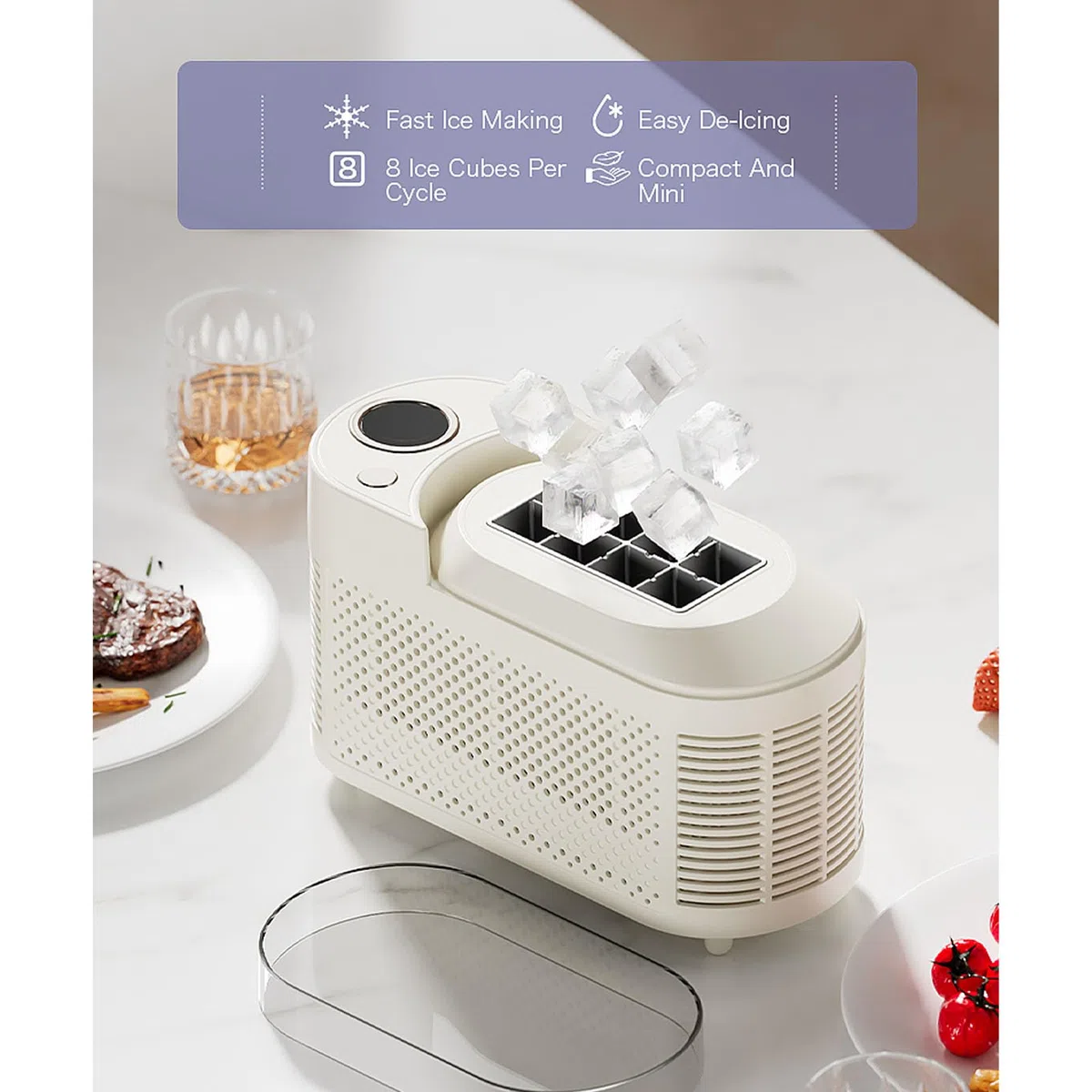 Luocute Fabricante de Hielo Portátil, 120W Cubo de Hielo Rápido que Hace un Automóvil en Casa Mini Fabricante de Cubos de Hielo, Adecuado para Campamento de Cocina RV (Enchufe de la UE)