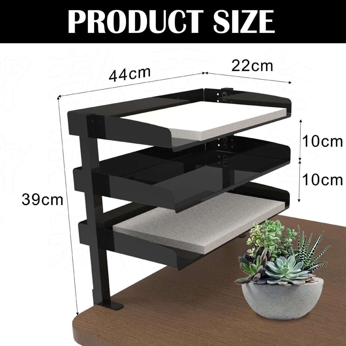 Estante de Escritorio, Estante Organizador de Escritorio Con Abrazadera, Estante de Escritorio Con Clip de 3 Niveles, Estante Adjunto de Escritorio Negro Para El Hogar, Oficina, Escuela 44 x 22 x 39