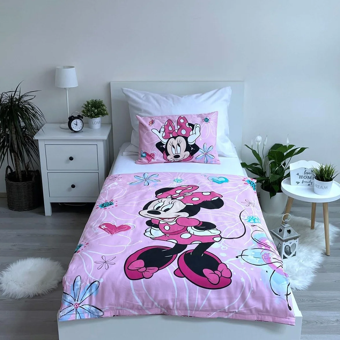Minnie Mouse Funda Nórdica Bebé 100x135 + Funda Almohada 40x60 100% Algodón | Ropa de cama bebé reversible | Algodón natural suave transpirable | Disney | Niña 0-3 | Cuna | Regalo | Lavable a máquina