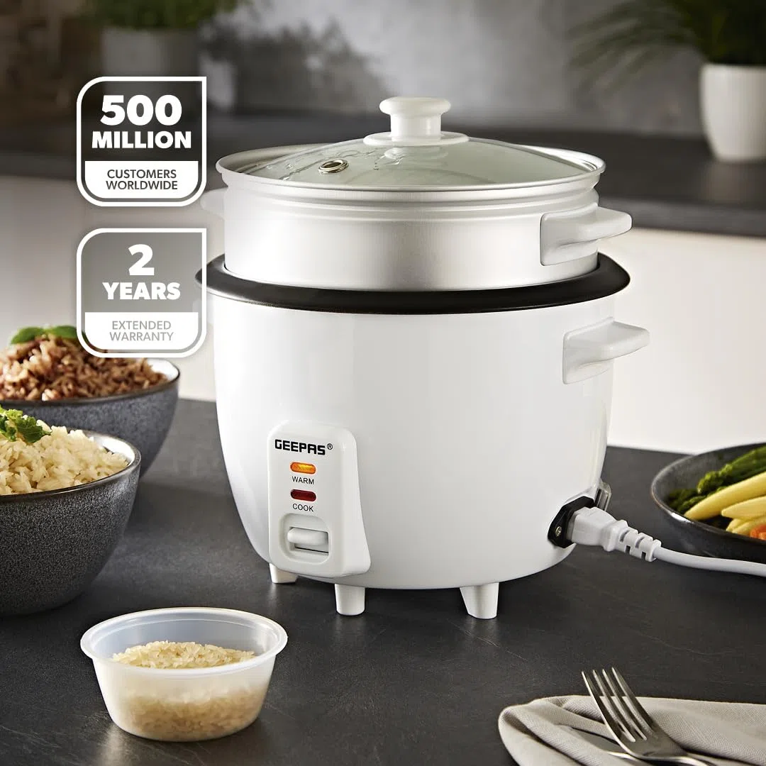 Geepas - Olla de arroz con vaporizador (1 L, 400 W, antiadherente, cocción automática, fácil limpieza, protección a altas temperaturas)