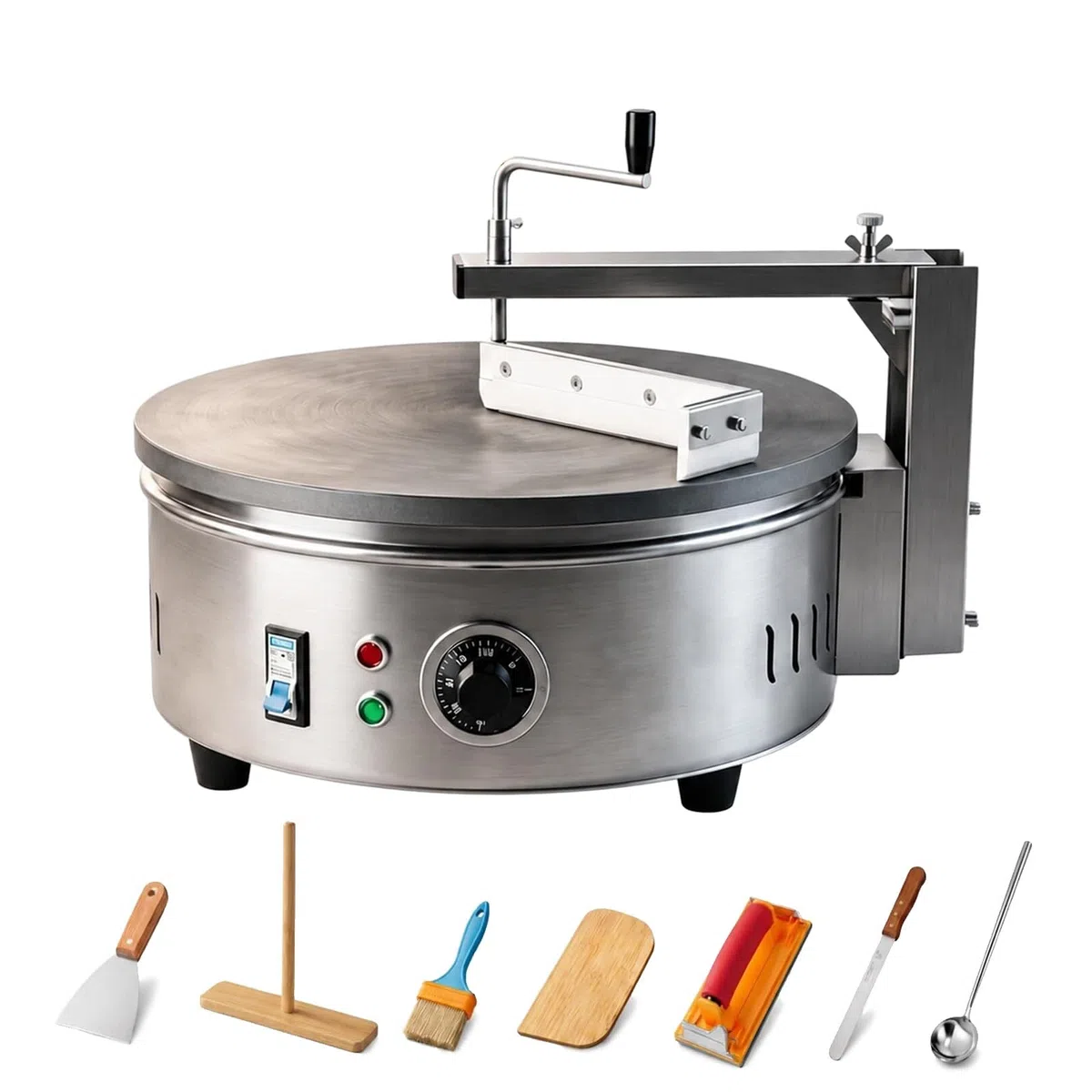 Máquina eléctrica Comercial para Crepes y panqueques de 220 V con 7 Herramientas auxiliares, Plancha Antiadherente de Acero Inoxidable de 40 cm, Temperatura Ajustable