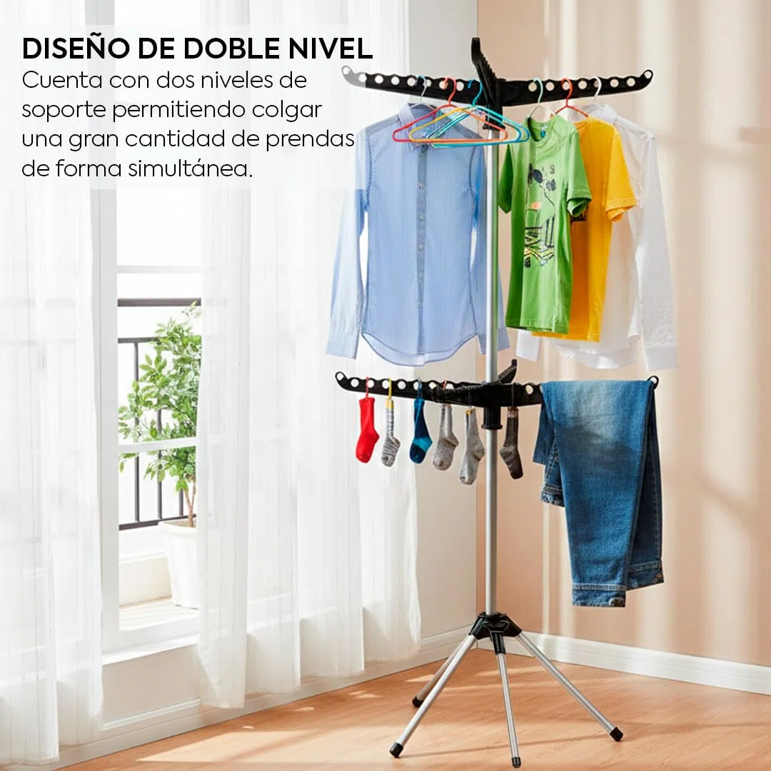 HERSIG - Tendedero Vertical - Tendedero para Perchas Ropa 2 Alturas - Tendederos Interior y Exterior de Acero Inoxidable - Soporte Plegable Color Blanco - Medidas 52 x 21 x 16 cm
