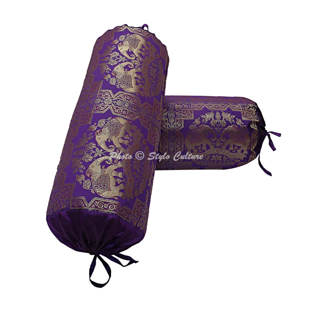 Polidupion Etnico Decorativo Cilíndrica Fundas De Almohadas 70x40 Boho Decorativo Fundas Decorativas para Almohada Bolster Covers Oro Morado Elefante Brocado Largo For Couch (Set of 2)