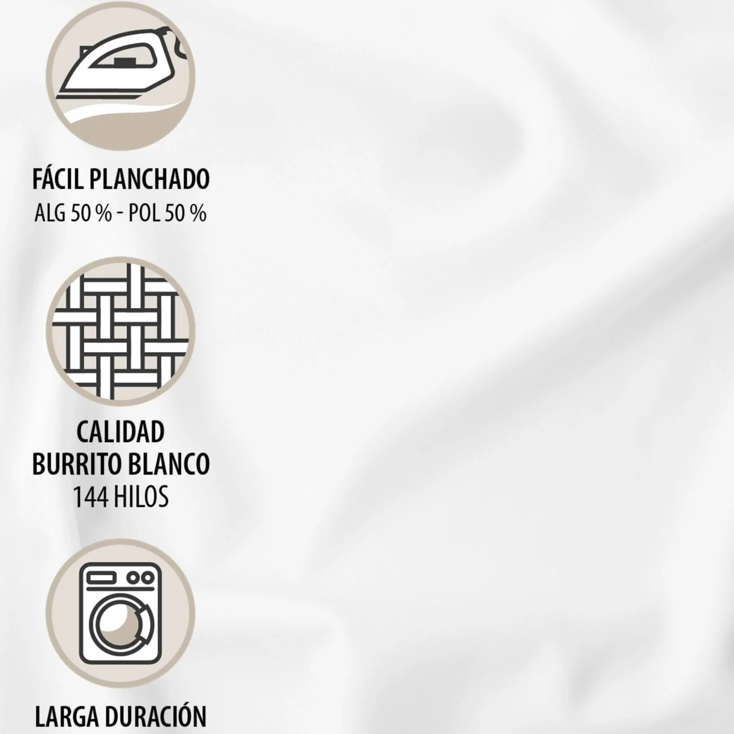 Burrito Blanco Sábanas de Hostelería | Juego de Sábanas 150x190/200 | Ropa de Cama 50% Algodón-50% Poliéster | Fácil Planchado | Color Blanco | Disponible en Más Medidas