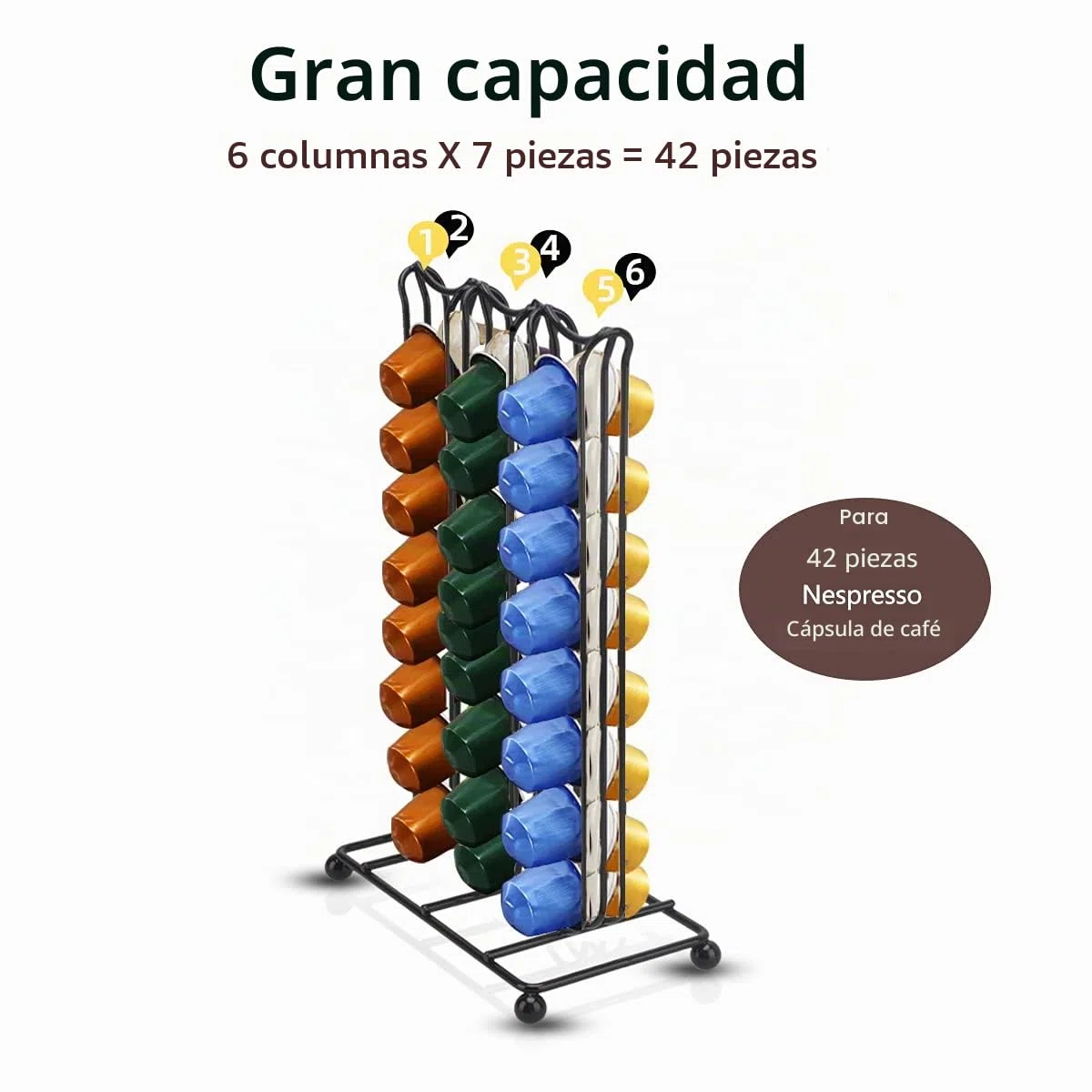 Soporte para Cápsulas de Café Nespresso - Dispensador para 42 Cápsulas, Soporte Cromado Duradero