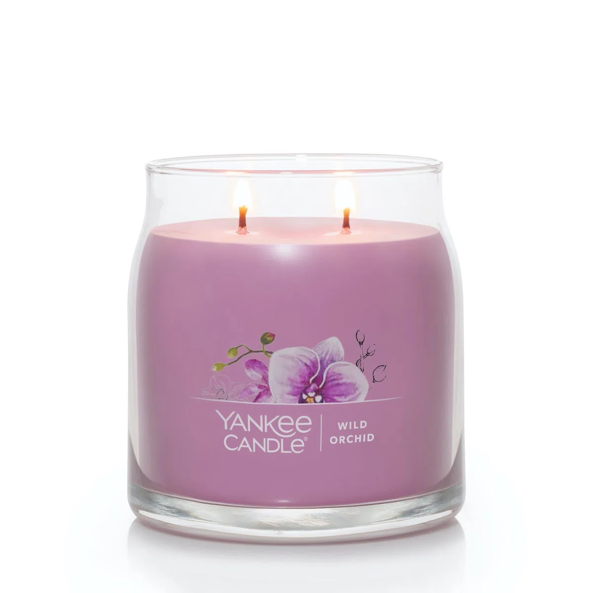 Yankee Candle Vela aromática de orquídea salvaje, tarro mediano de 13 onzas, con 2 mechas, más de 35 horas de tiempo de combustión