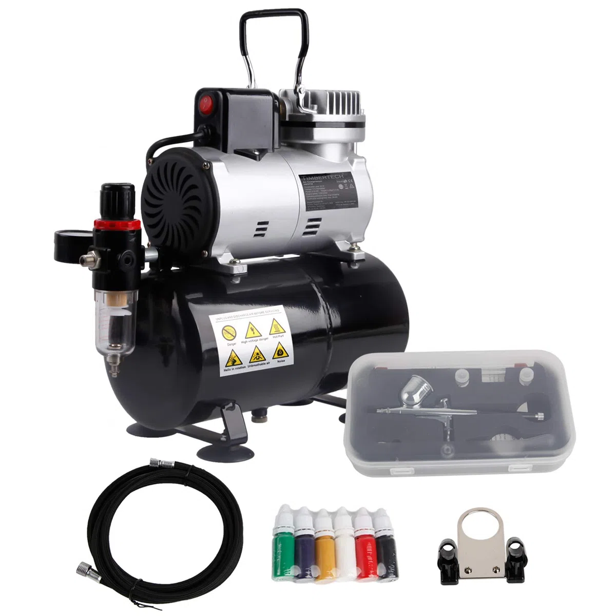 TIMBERTECH ABPST08K Compresor de Aerógrafo Completo Con Ventilador de Refrigeración Actualizado, Mini Compresor y Accesorios