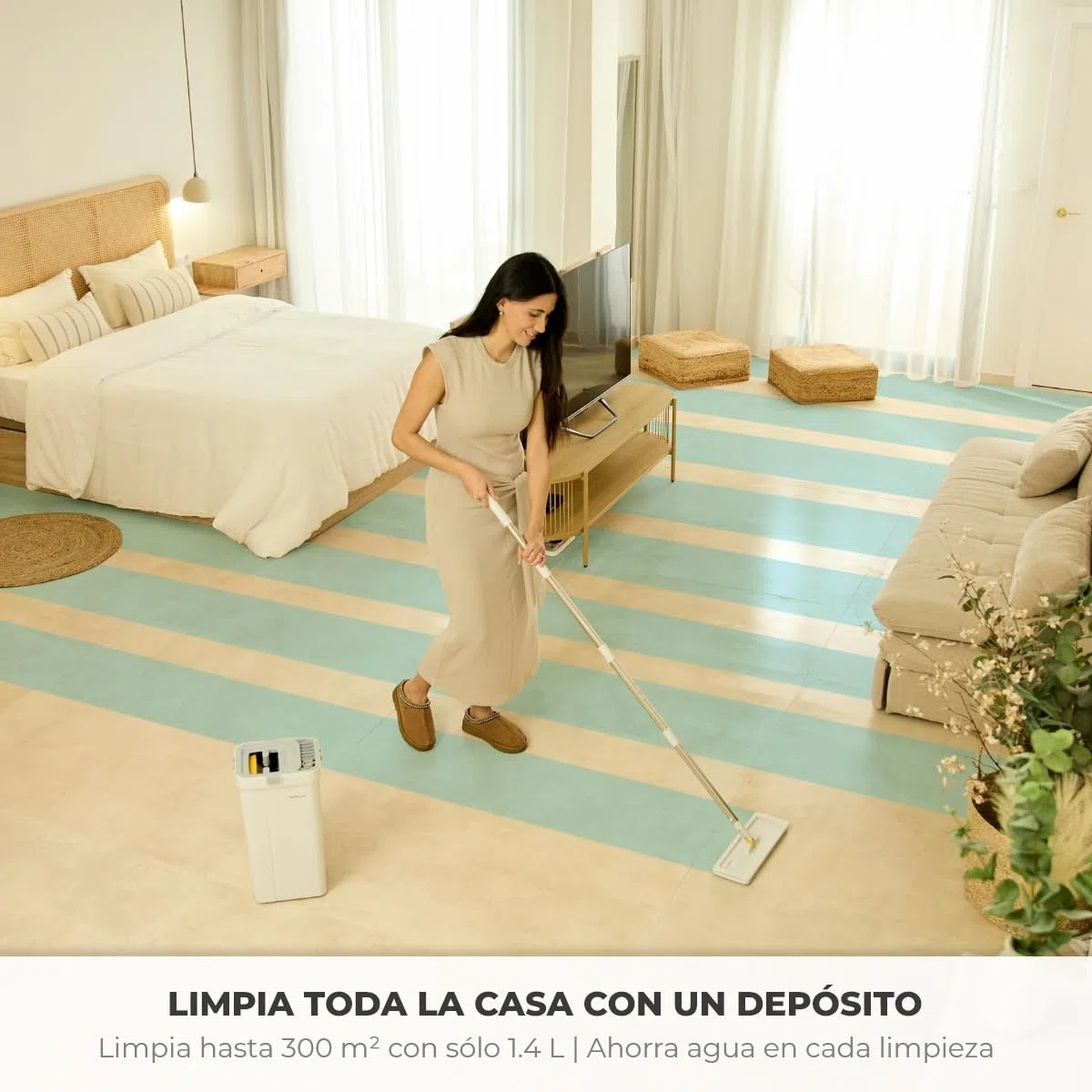 NEWLUX - Mopa Fregona con Cubo Escurridor Twin V120, Separación de Agua Limpia y Sucia, Diseño Que Ahorra Agua, Manejo con una Sola Mano, Almacenamiento Compacto, Mango 3 Alturas, 2 Mopas Microfibra
