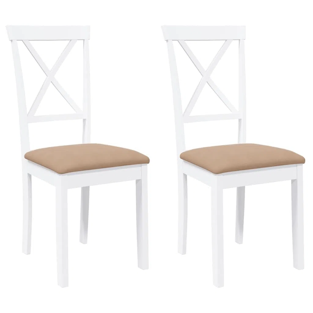 Sillas de comedor con cojín 2 uds. Árbol de caucho de madera maciza blanco, diseño ergonómico con respaldo cómodo para sentarse durante mucho tiempo, resistente a los golpes y duradero