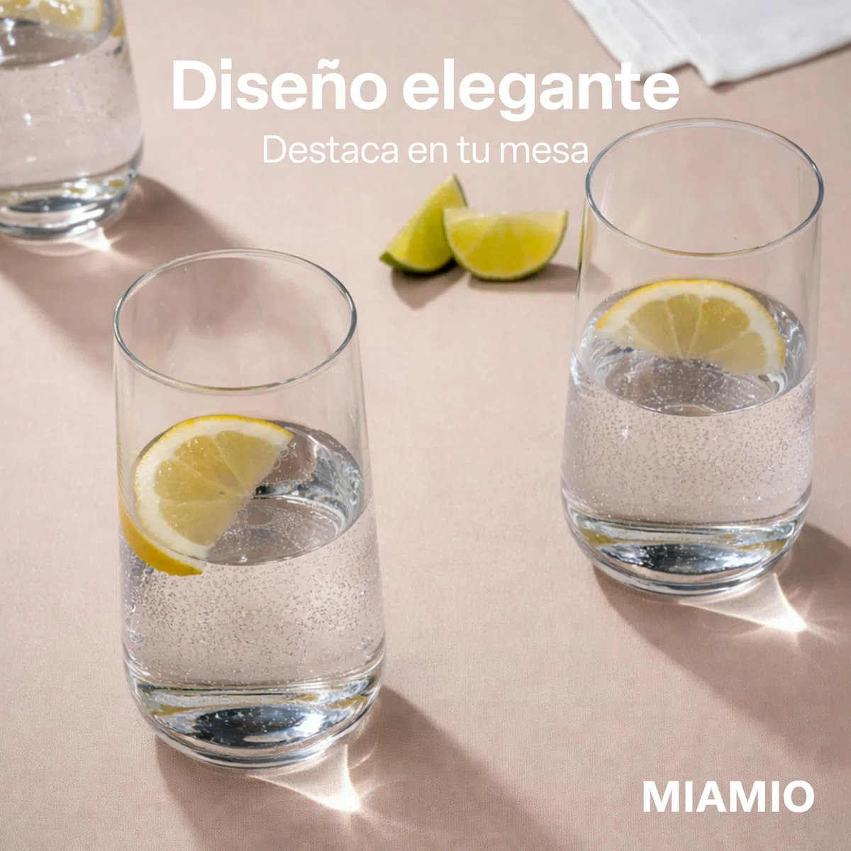 MIAMIO - Juego de Vasos de Cristal 6 Piezas 460 ml, Vasos Altos, Vasos de Agua, Cristalería para Cocina, Vasos de Vidrio Uso Diario - Apto para Lavavajillas - Colección Riva