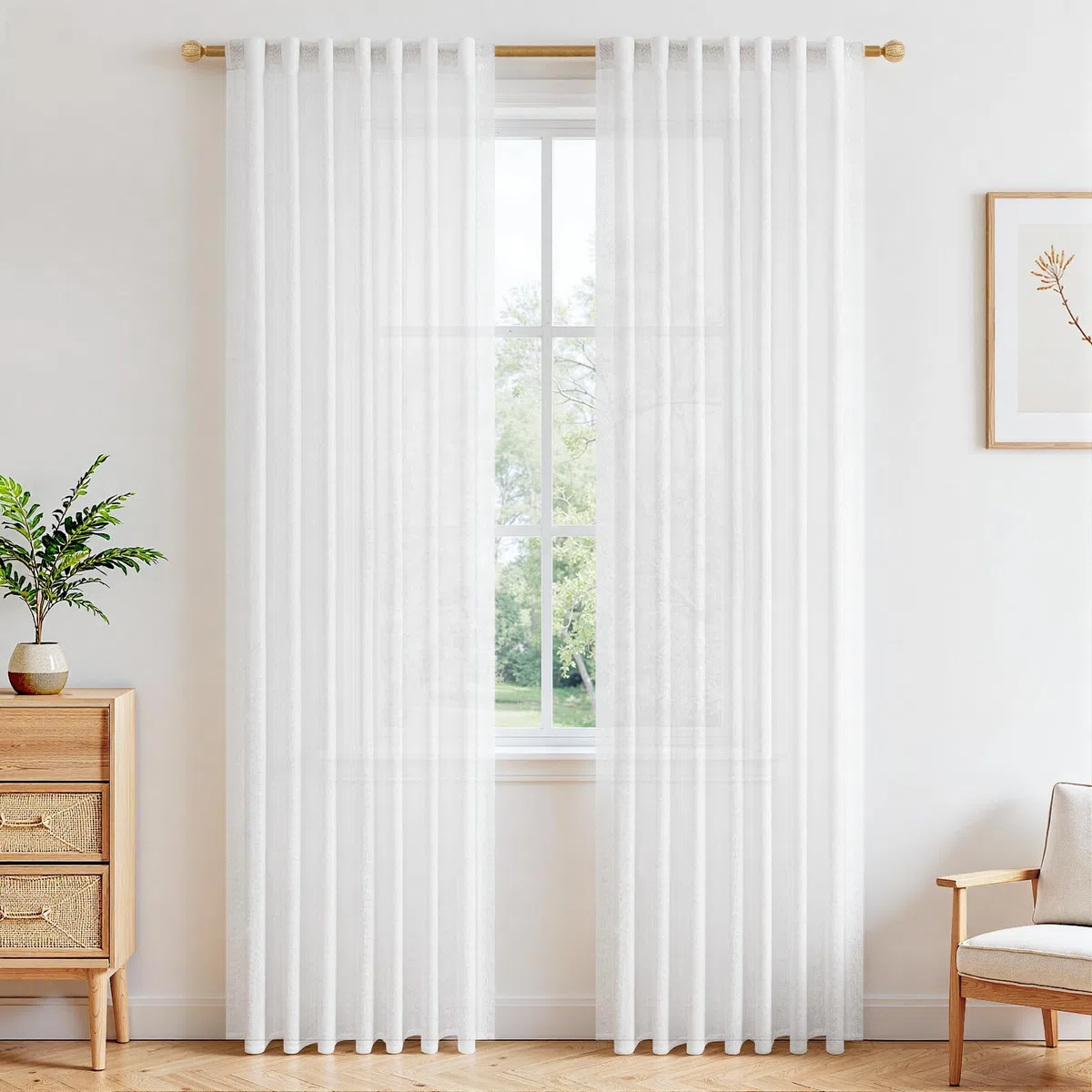 MRTREES Cortinas Lino Blancas de Salon Modernas Dormitorio Juvenil 2 Piezas 140x240 CM Cortina Visillo Blanca Translúcidas para Habitacion Lindas Cortinas de Casa Comedor para Barra