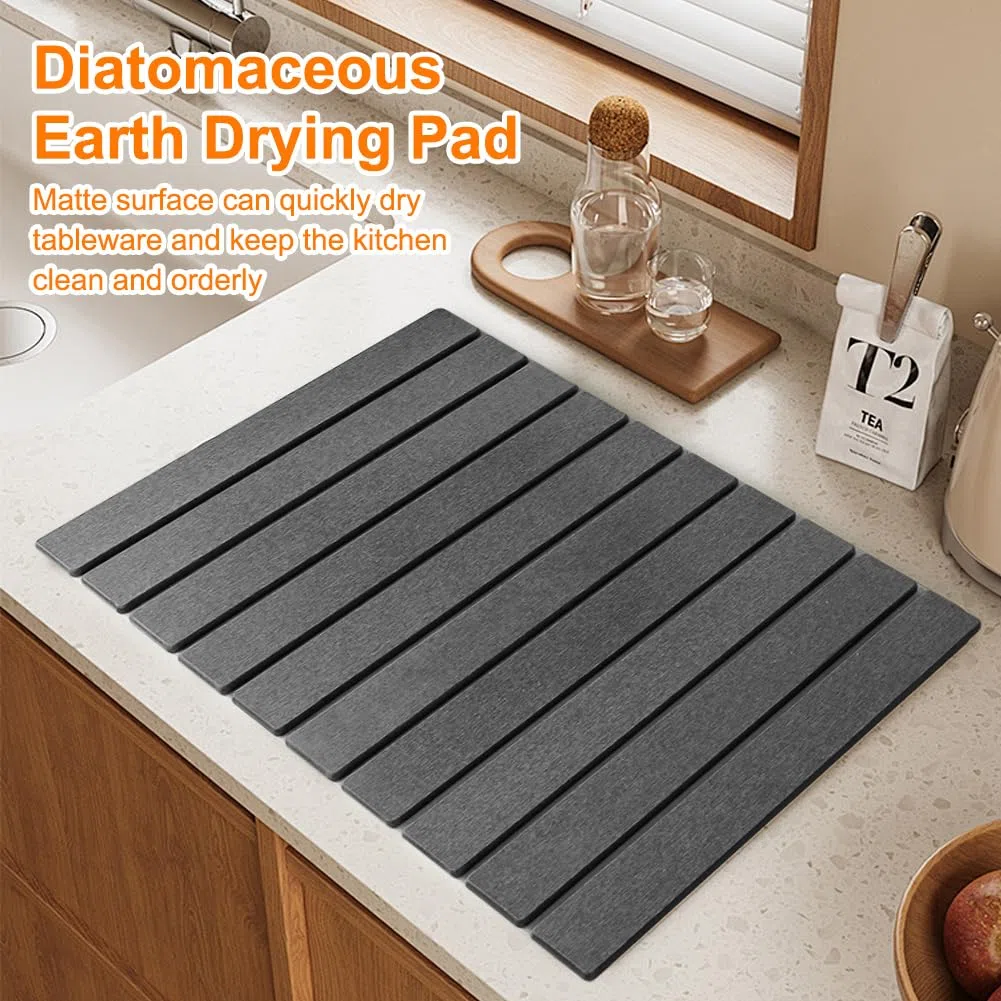 Alfombrilla de goteo para platos, 60 x 40 cm, tierra de diatomeas de secado rápido, alfombrilla de piedra de secado rápido para cocina, alfombrilla plegable para fregadero, alfombrilla de secado