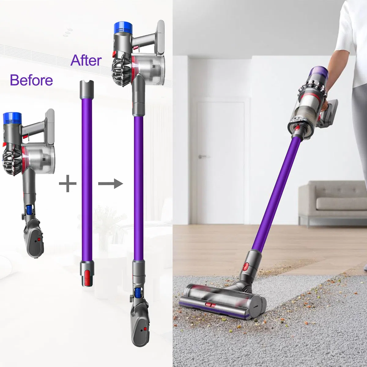 Tubo de Varilla Telescópico para Dyson V15 V11 V10 V8 V7 Aspiradora, Tubo Telescópico De 73 CM Liberación Rápida