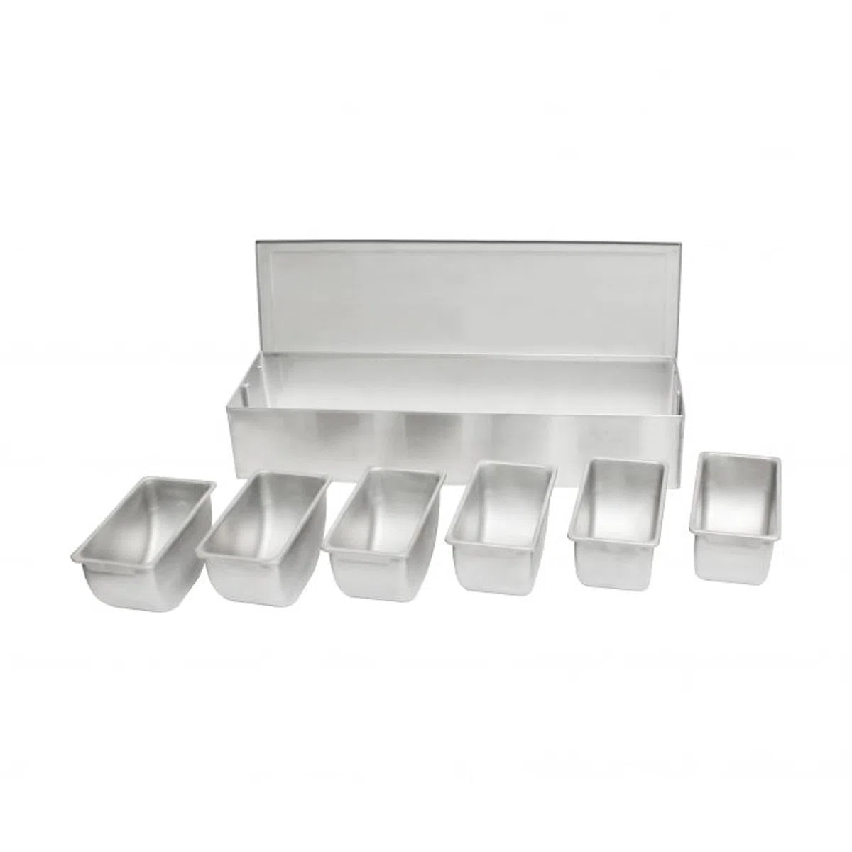 TrueCraftware Barra de condimentos de acero inoxidable de 6 compartimentos (parte inferior abierta) - Dispensador de condimentos para servir bandeja de guarnición para el trabajo en casa o restaurante