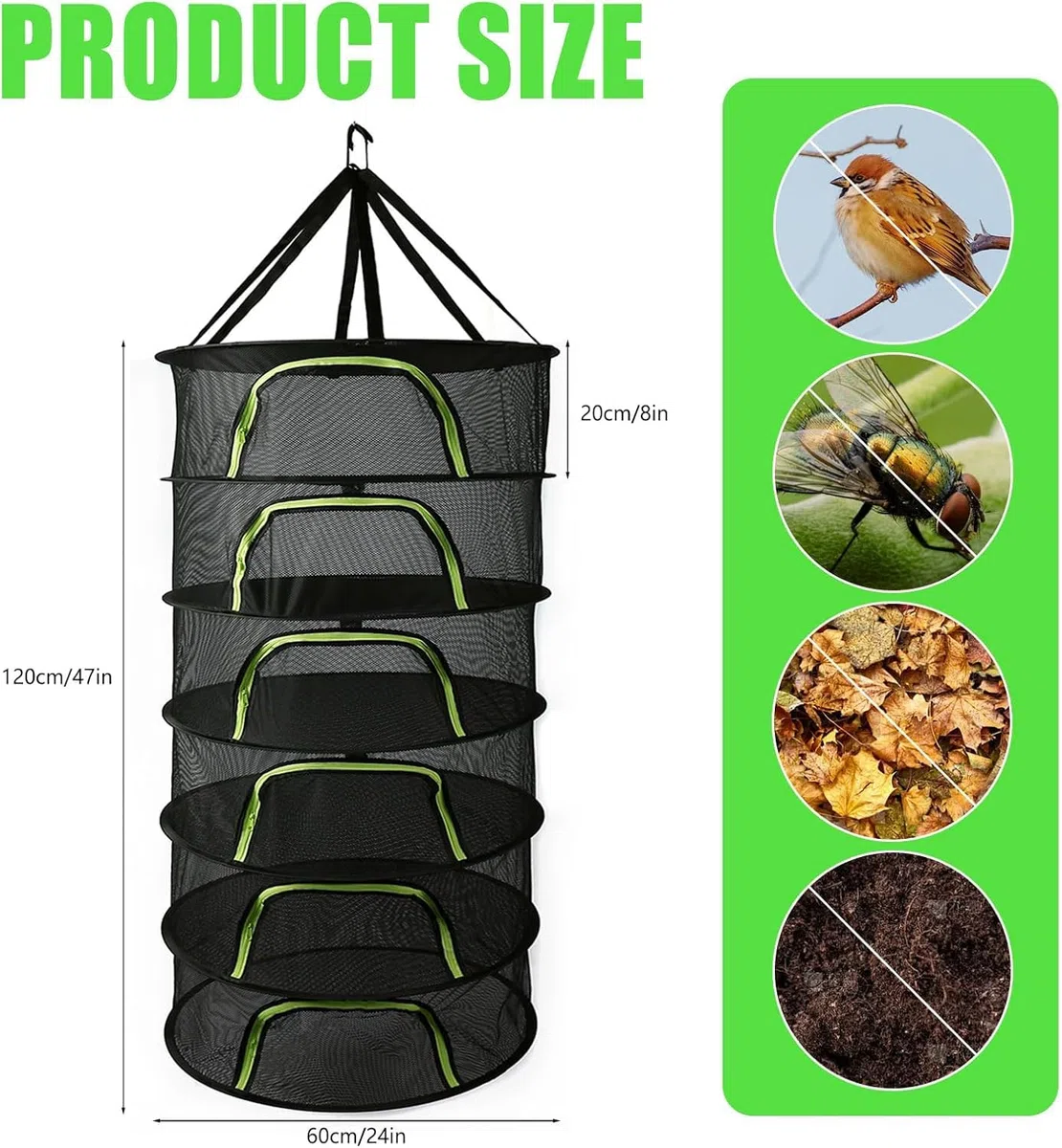 Red de Secado,Rejilla de Secado para Hierbas,6 Capas Malla de Secado Plegable,Rejilla de Secado Transpirable con Cremallera en Forma de U para Plantas,Vegetales,Hierbas,Pescado,Ropa
