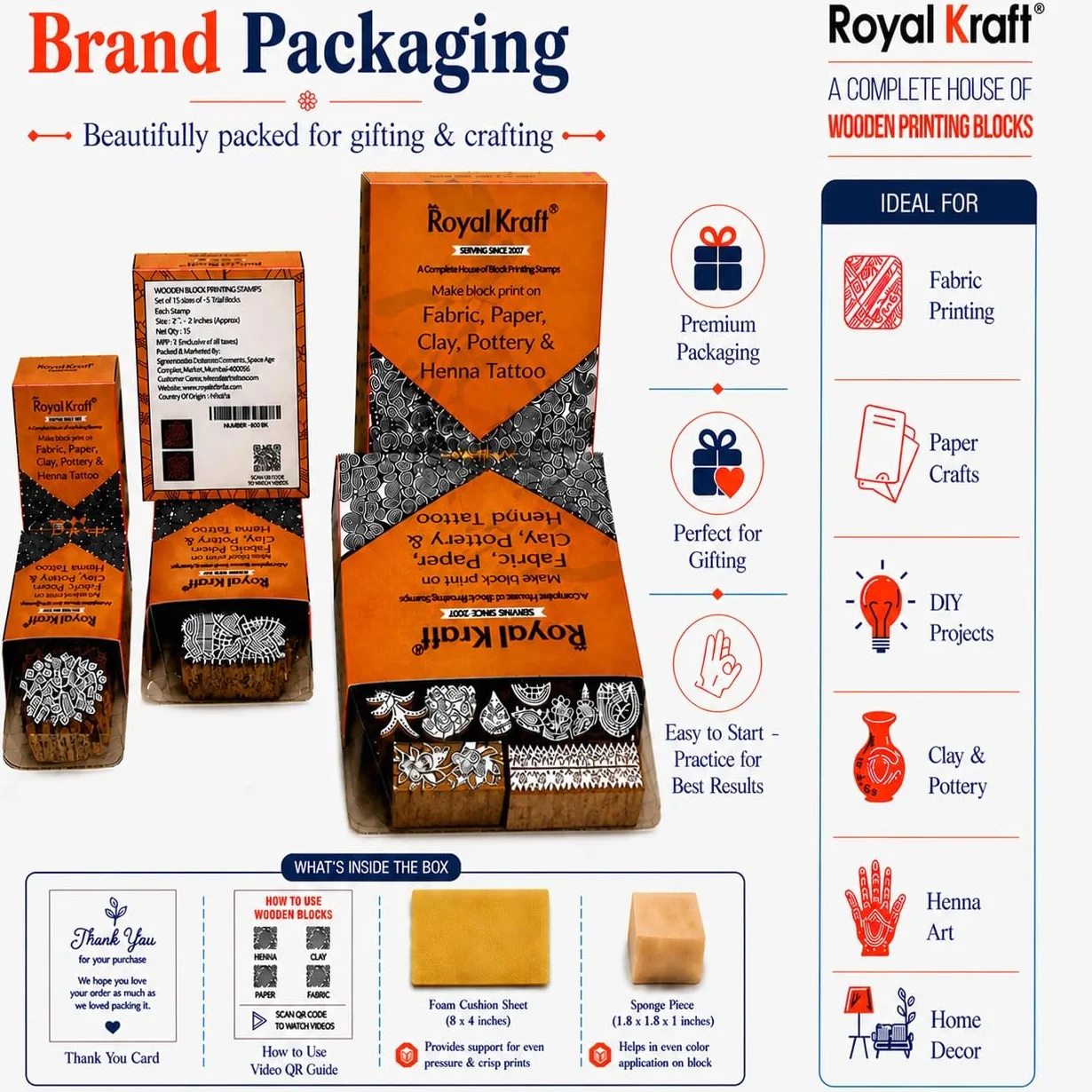Royal Kraft Sellos de madera para impresión en bloque en borde de sari, textil, arcilla, cerámica, tatuaje (juego de 10) MXtag0008