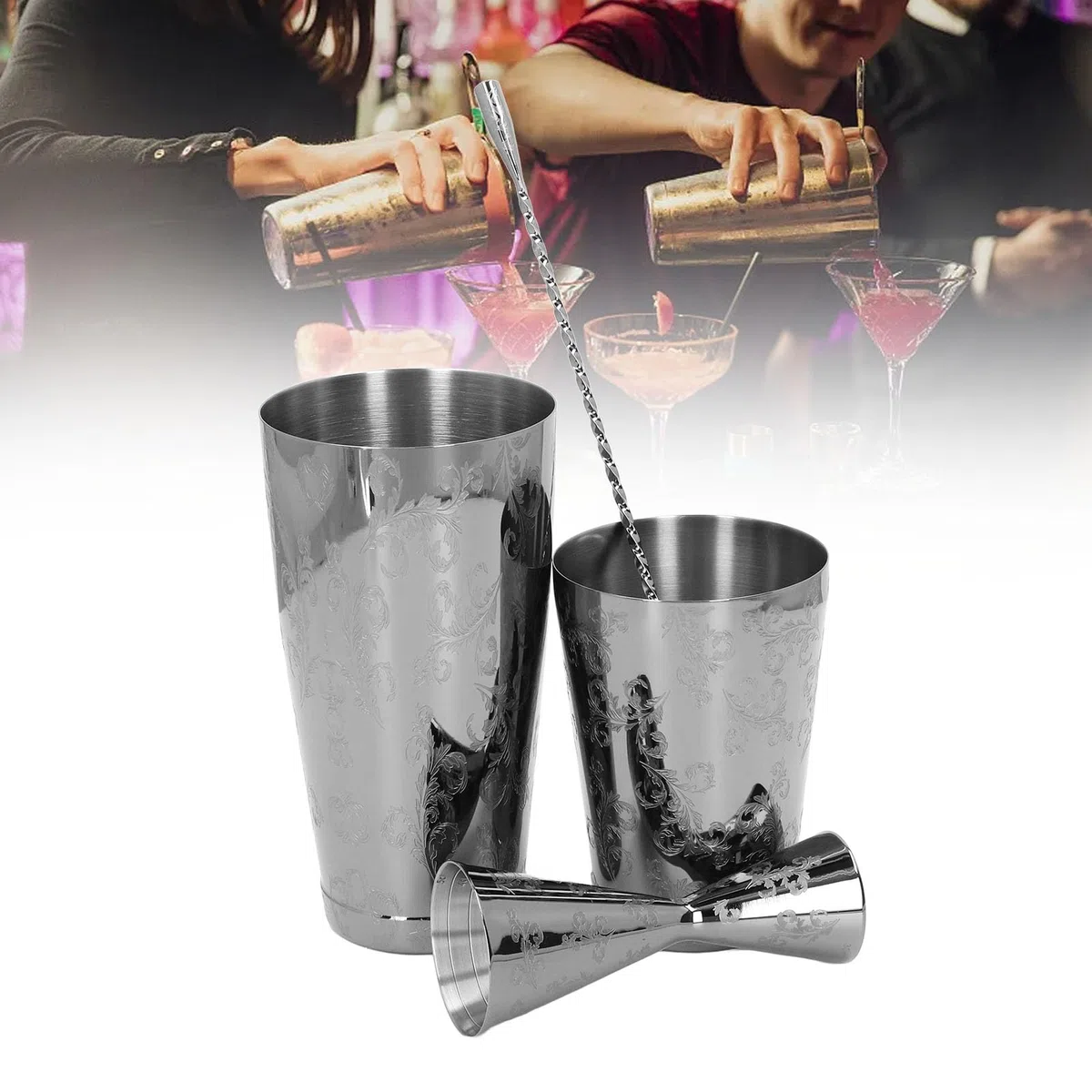 aqxreight Boston Cocktail Shaker Set 304 Herramienta de Barra de Estampado de Acero Inoxidable con Acero Inoxidable con Colador para Mezclar Martinis y Cócteles (B)