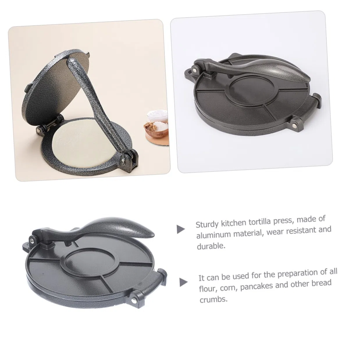 Mikinona Prensa para Tortillas de Masa Alta Resistencia y Reutilizable Diseño Manual sin Rodillo Aluminio Ligero Adecuado Uso Doméstico Horneado Profesional en Cocina Tradicional