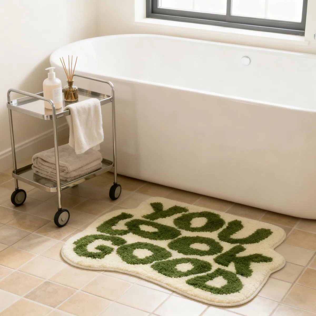 Alfombra Baño Divertida,Alfombra Antideslizante Lavable Creatividad,Alfombrilla de Pelo Medio Alfombrilla de Ducha Absorbente,Tapete Casa de Baño,54x64cm Verde