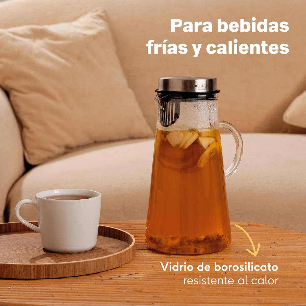 SILBERTHAL Jarra 2 litros cristal y acero inoxidable - Jarra sangria - Trasparente con asa y tapa