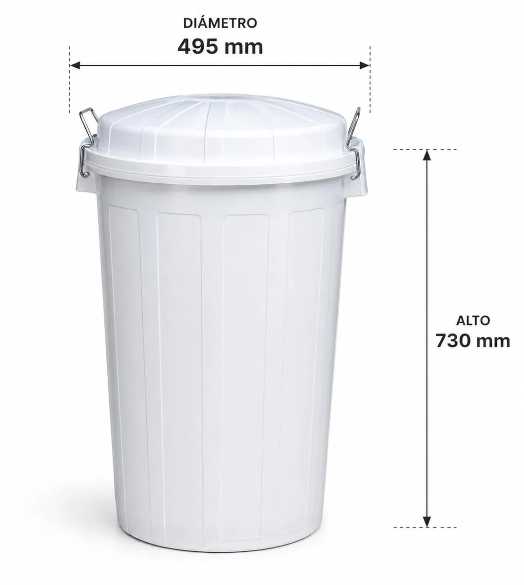 Cubo de Basura 95 Litros con Tapa y Asa Metálica | Contenedor de Polipropileno Resistente a los Golpes | Uso Profesional, Industrial o Doméstico Intensivo | Color Blanco