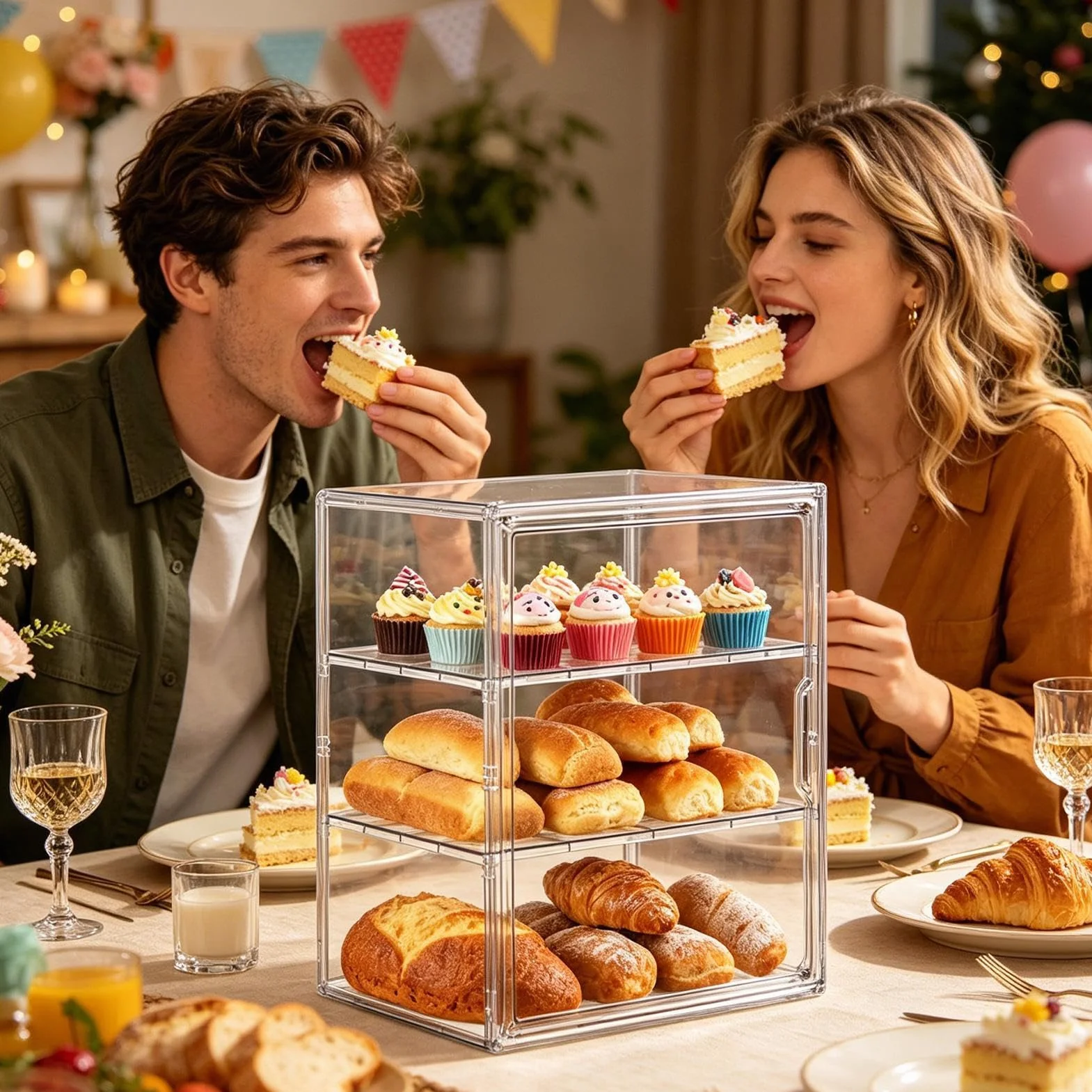 Expositor De Panadería Contenedor Grande Ajustable De Acrílico Transparente | Grande Para Hogar Despensa Encimera Esquina Comida Sándwich Tostada Bagel Rollo Pan Masa Plátano