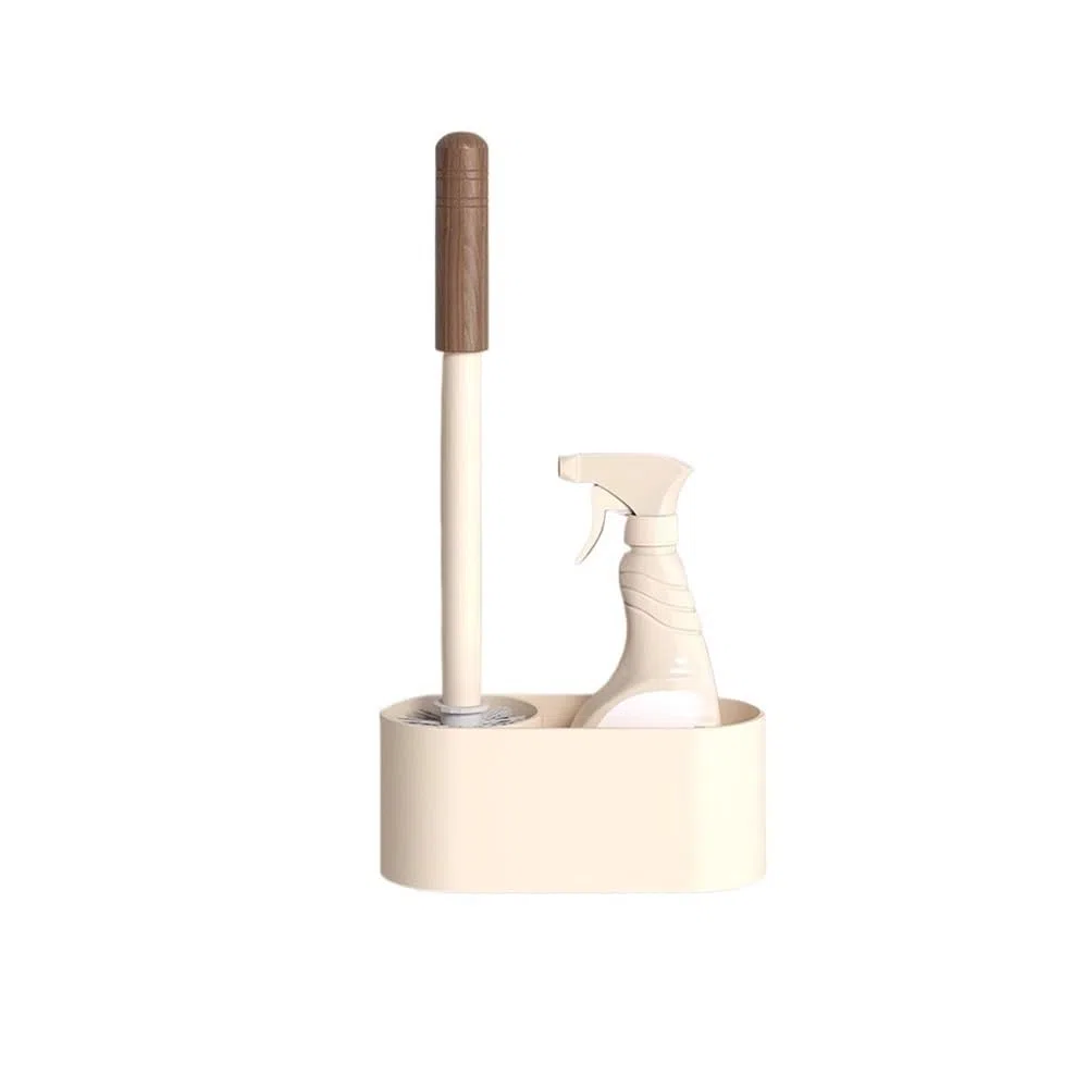 Juego de escobilla de inodoro con soporte, montaje en pared o de pie, cabezal de cepillo redondo, kit de limpieza de plástico para higiene de baño