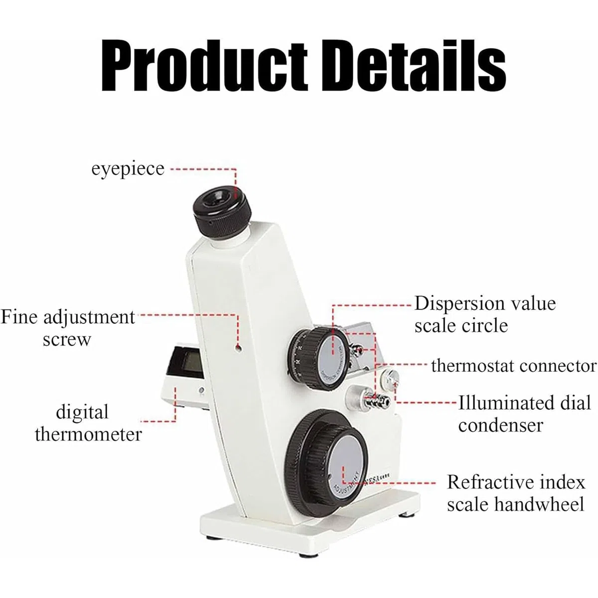 Refractómetro monocular digital, rango de medición: 1.3000-1.7000 ND, 0.0002 de alta precisión, para investigación científica, enseñanza, laboratorios y fábricas