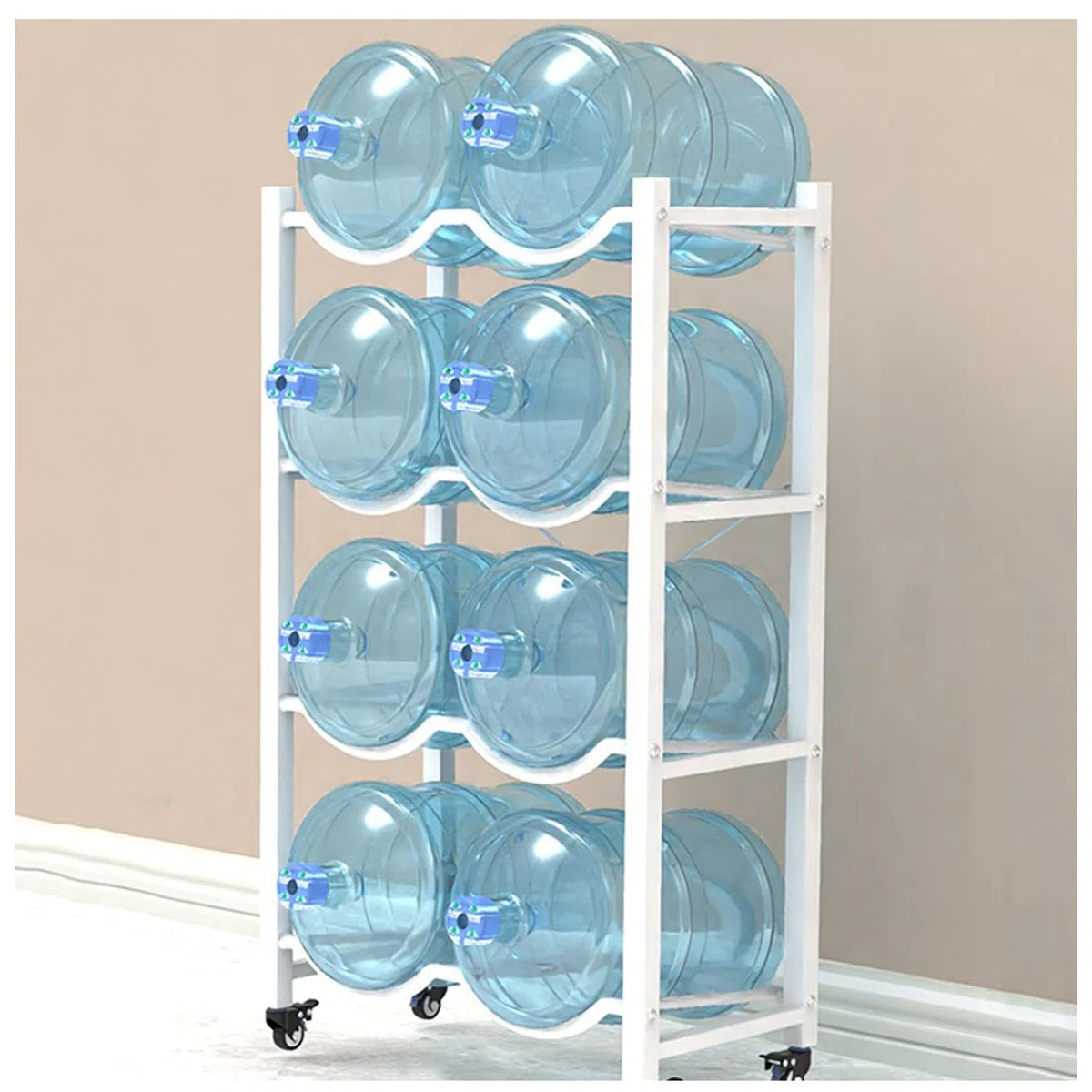 Soporte para jarra de agua resistente con 4 ruedas – Estante portátil de almacenamiento para botellas de agua para dispensadores de enfriadores y uso en oficina/gimnasio – niza tu espacio de manera