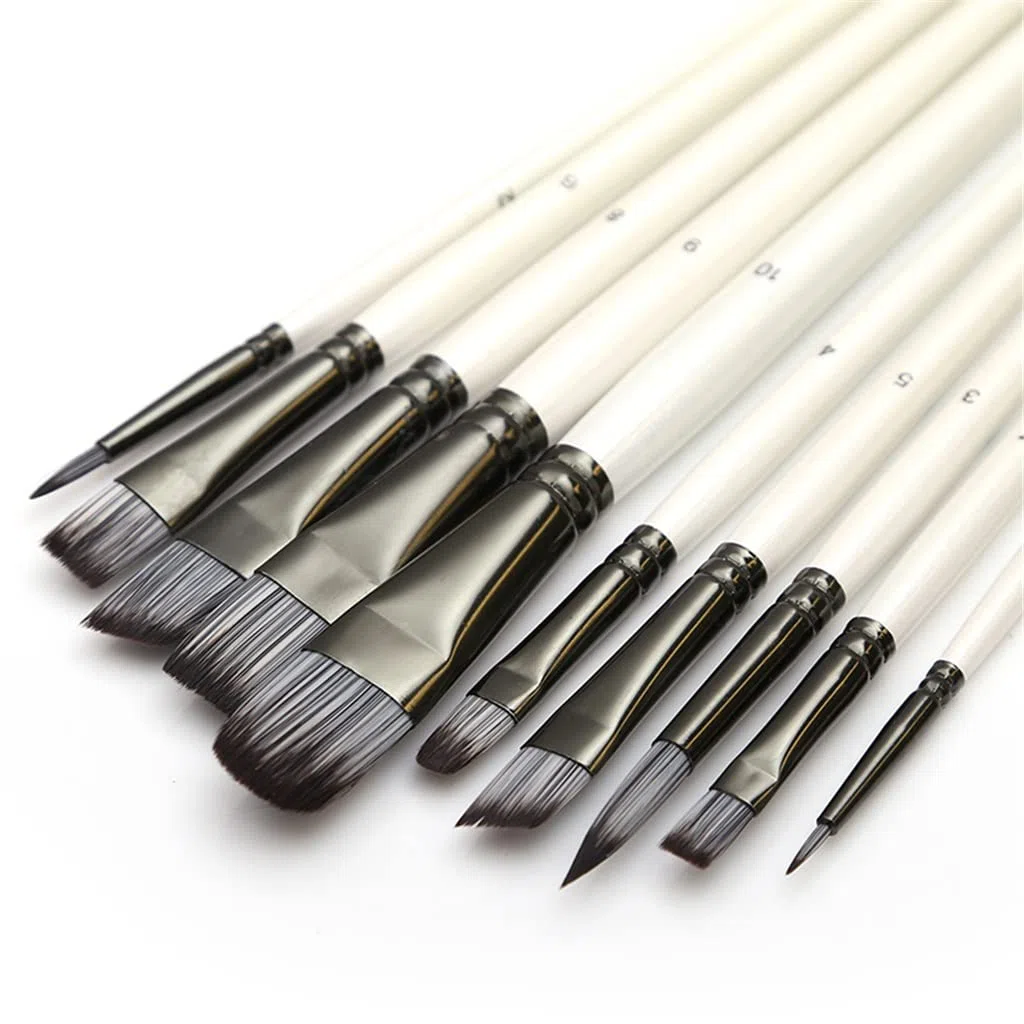 Juego de Pinceles de Pintura para Arte acrílico Gouache óleo Acuarela Artista Lienzo Puntas de Nailon sintético Paquete de 10