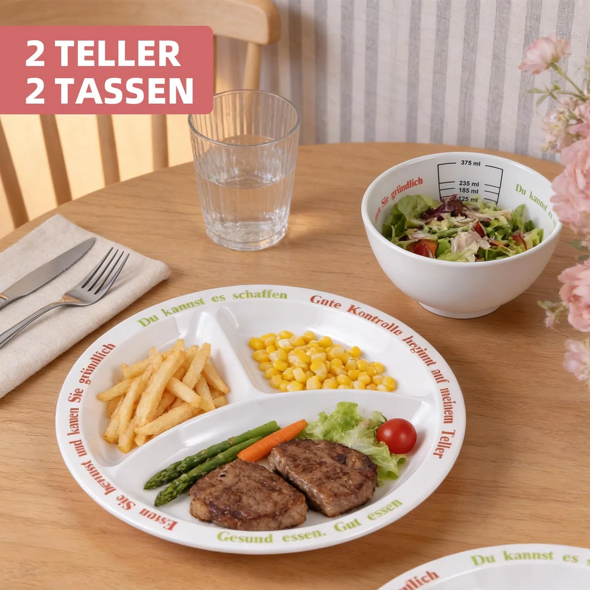 Juego de 4 platos de control de porciones para una nutrición equilibrada, platos con dieta saludable para adultos y jóvenes, divisiones de melamina, pérdida de peso (Español)