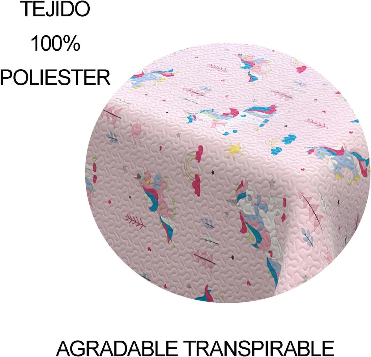 Kimbatex Colcha Bouti Infantil Reversible de Unicornios con Cojín, Microfibra Reversible,para Camas de 90cm y 105cm, Rosa. (Cama 105cm 200x260cm)