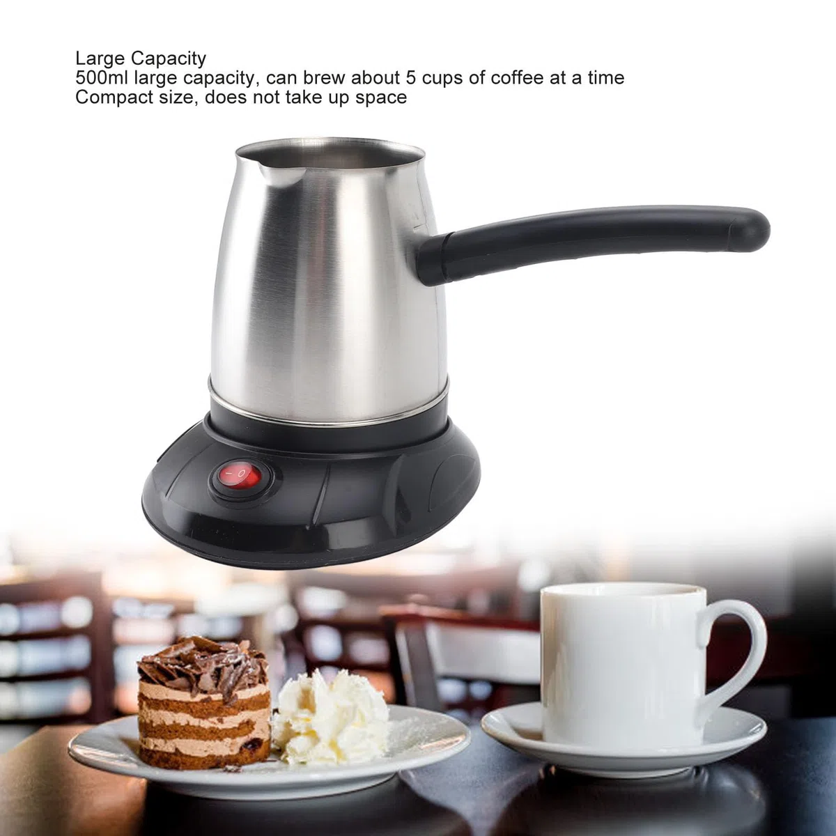 Cafetera Turca Eléctrica de Acero Inoxidable, 600W, 500ML, con Grande Extraíble para Uso Familiar, Enchufe Europeo de 220V