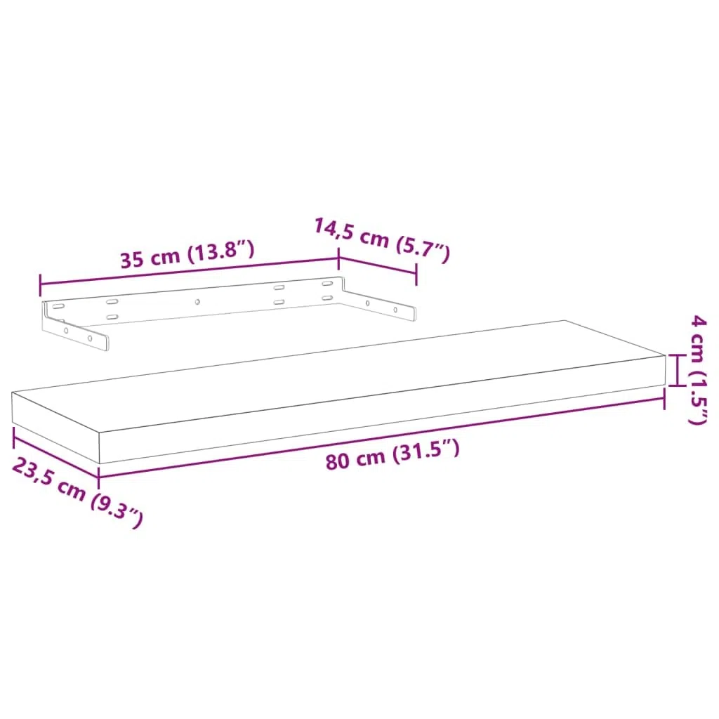 Juego de 4 estantes flotantes, 80 x 23,5 x 4 cm, madera de chapa de roble, soporte invisible, duradero, estantería de pared para salón, dormitorio, baño, cocina