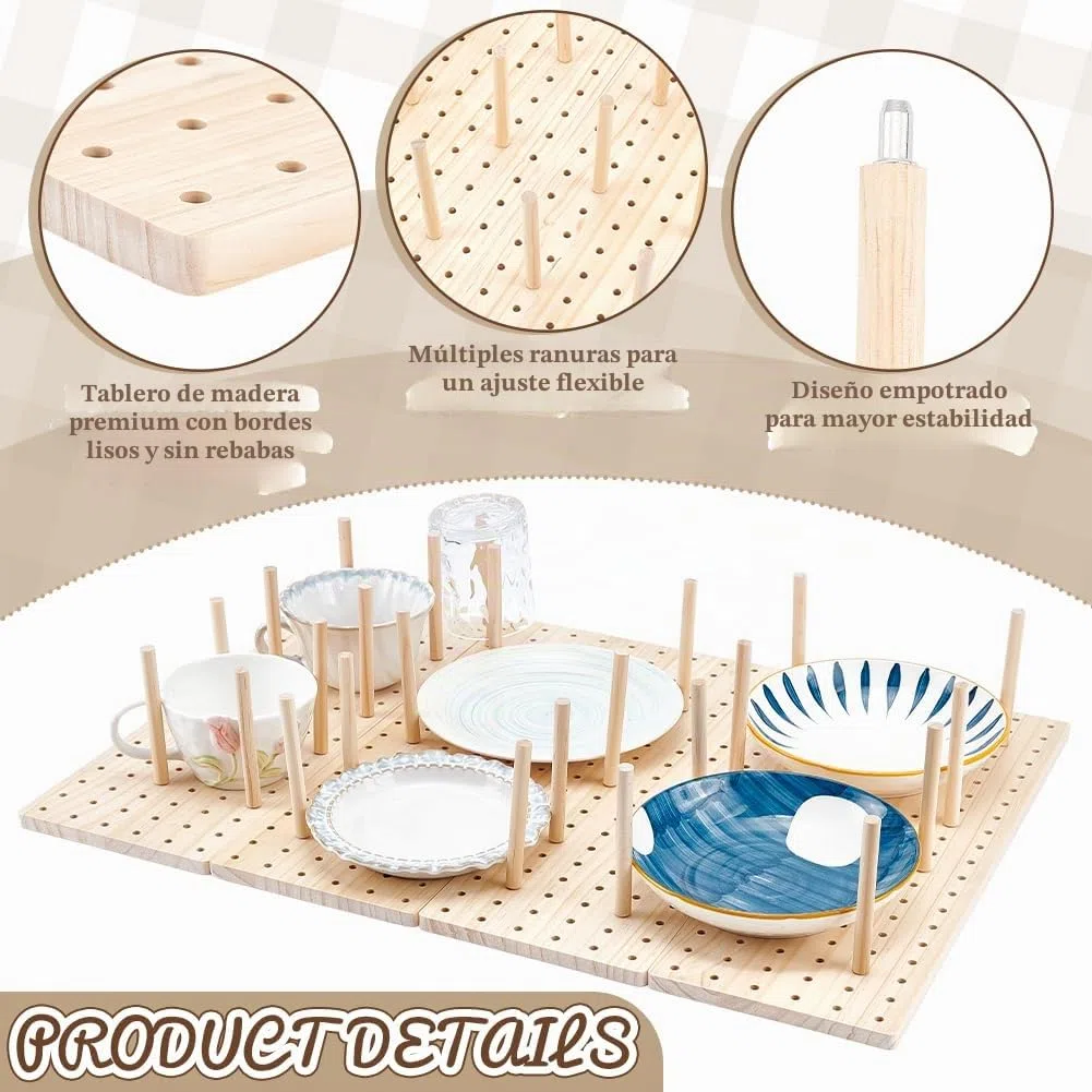 peacoblue Juego de 6 organizadores de cajones de madera, 40 clavijas y tornillos incluidos, para organizar platos de cocina, platos, recipientes de alimentos (17 x 5.9 pulgadas)